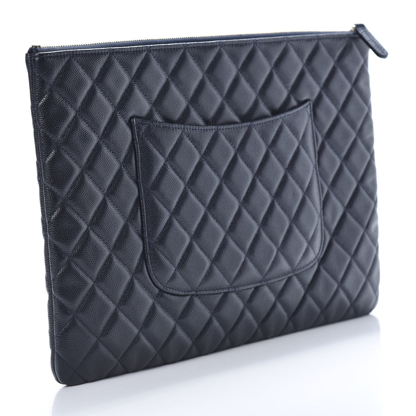 Caviar Quilted Large Cosmetic Case Dark Blue