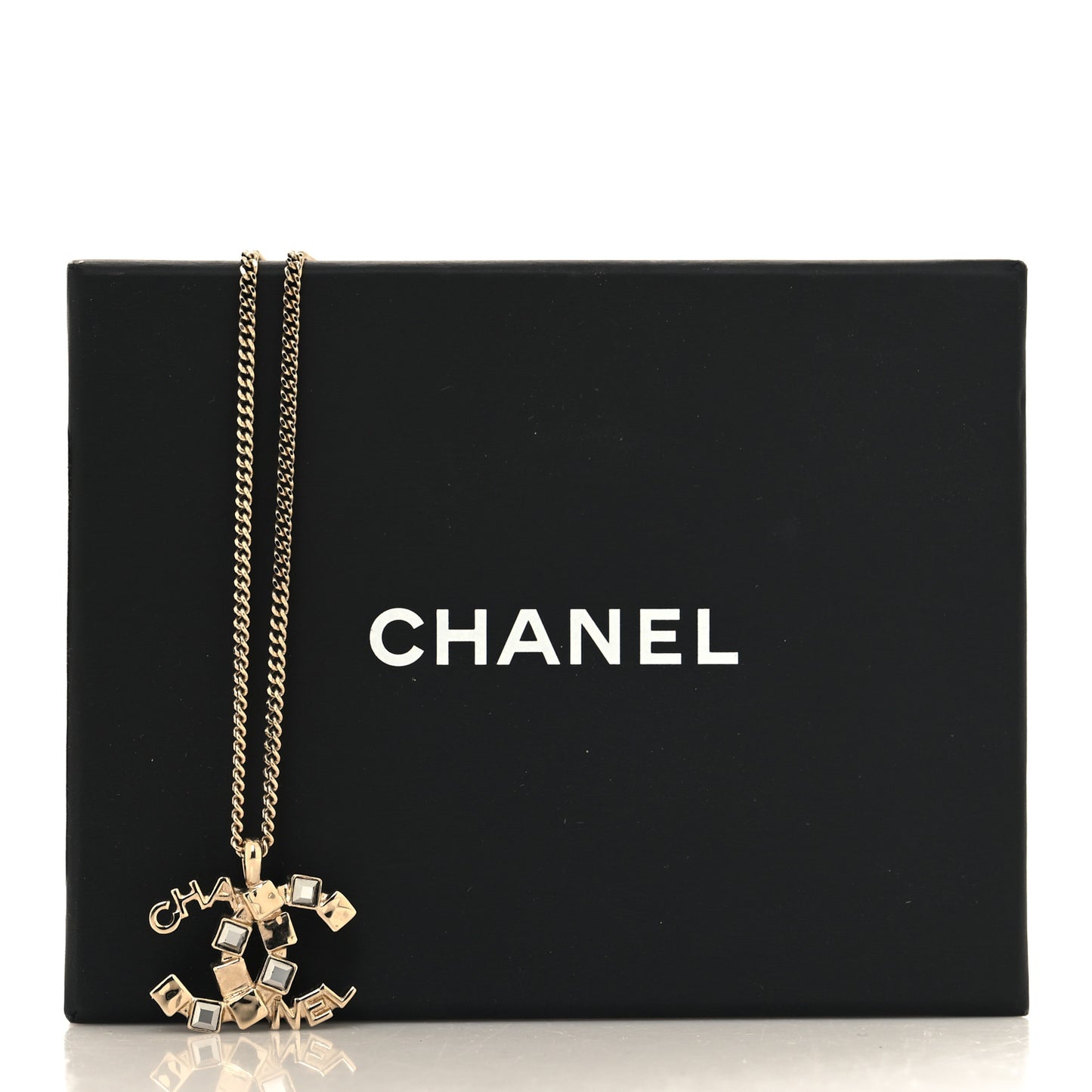 Baguette Crystal Logo CC Necklace Grey Gold