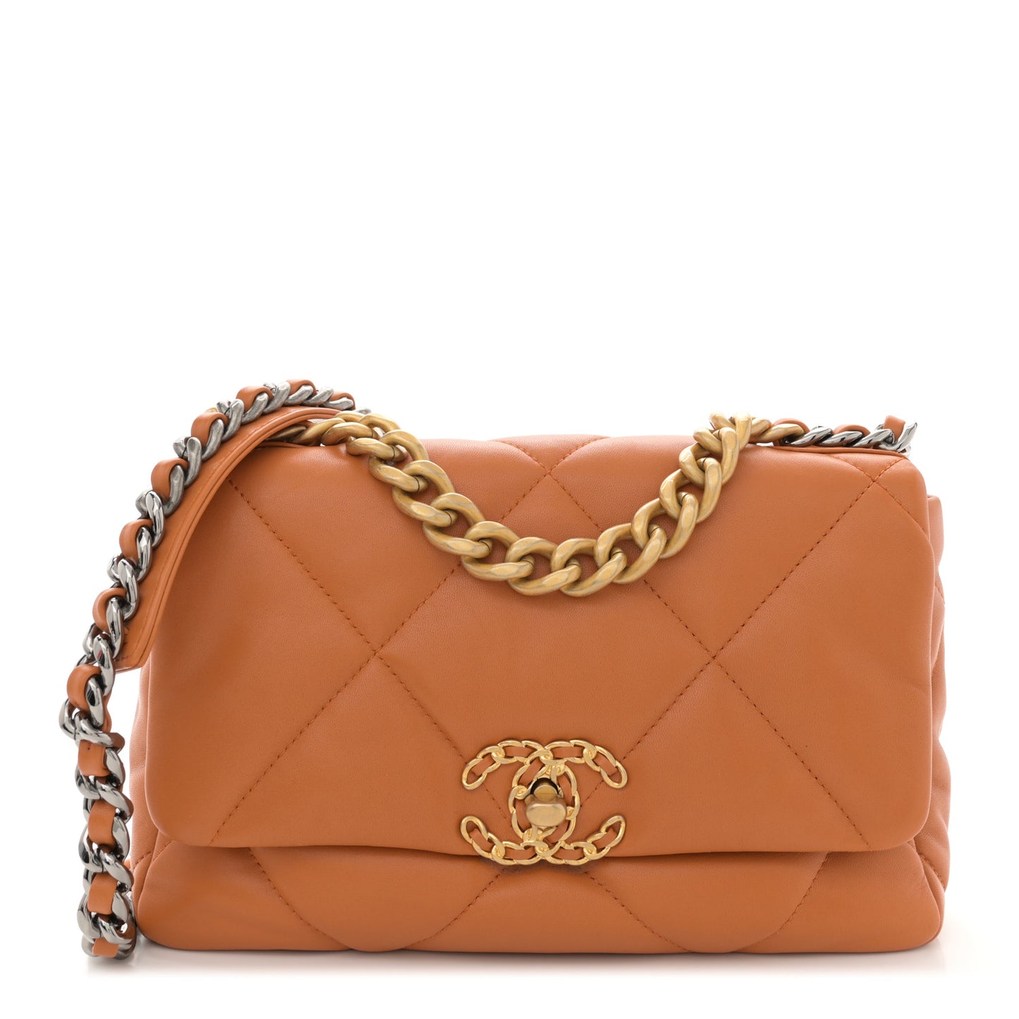 Lambskin Quilted Medium Chanel 19 Flap Light Brown