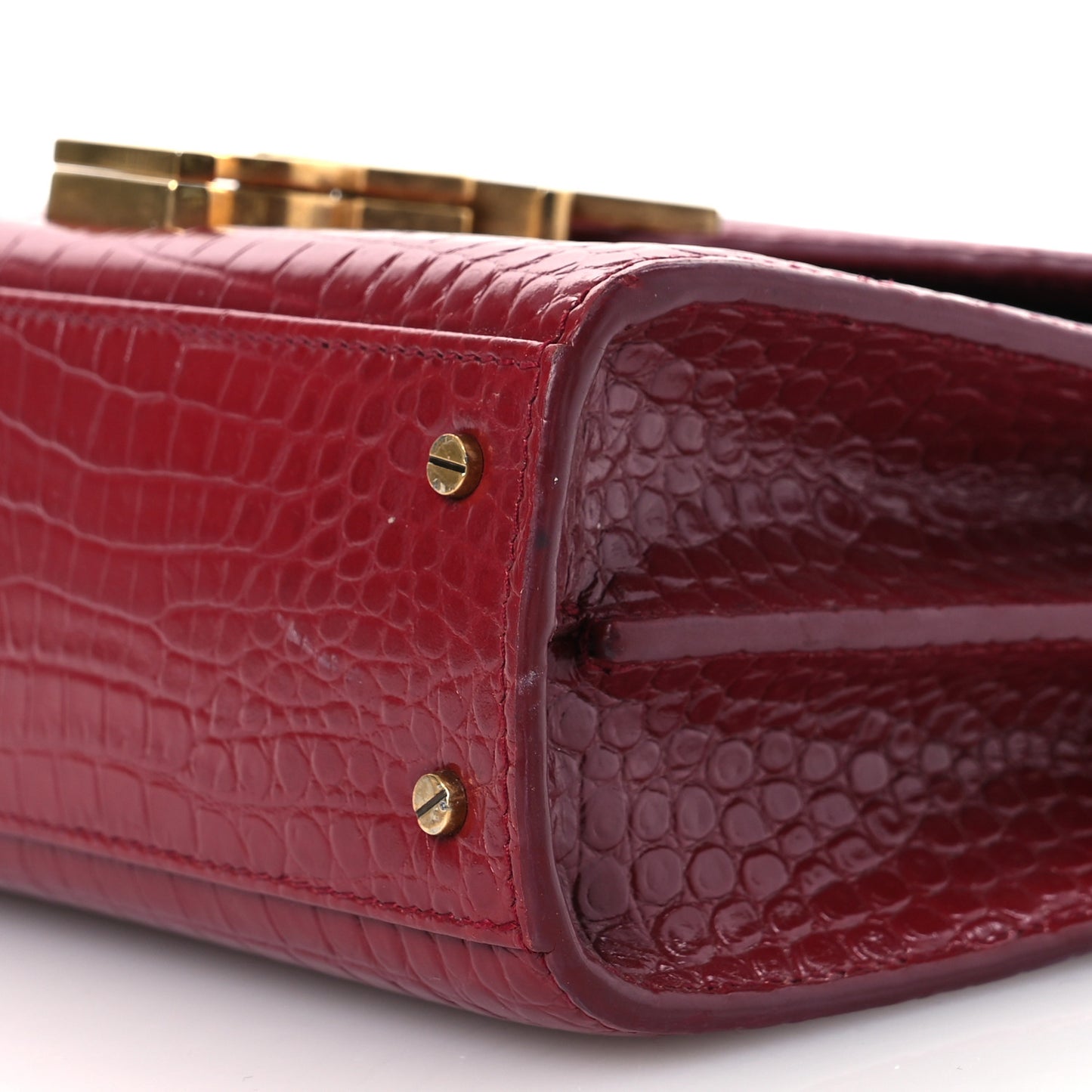 Calfskin Crocodile Embossed Mini Classic Monogram Cassandra Top Handle Red