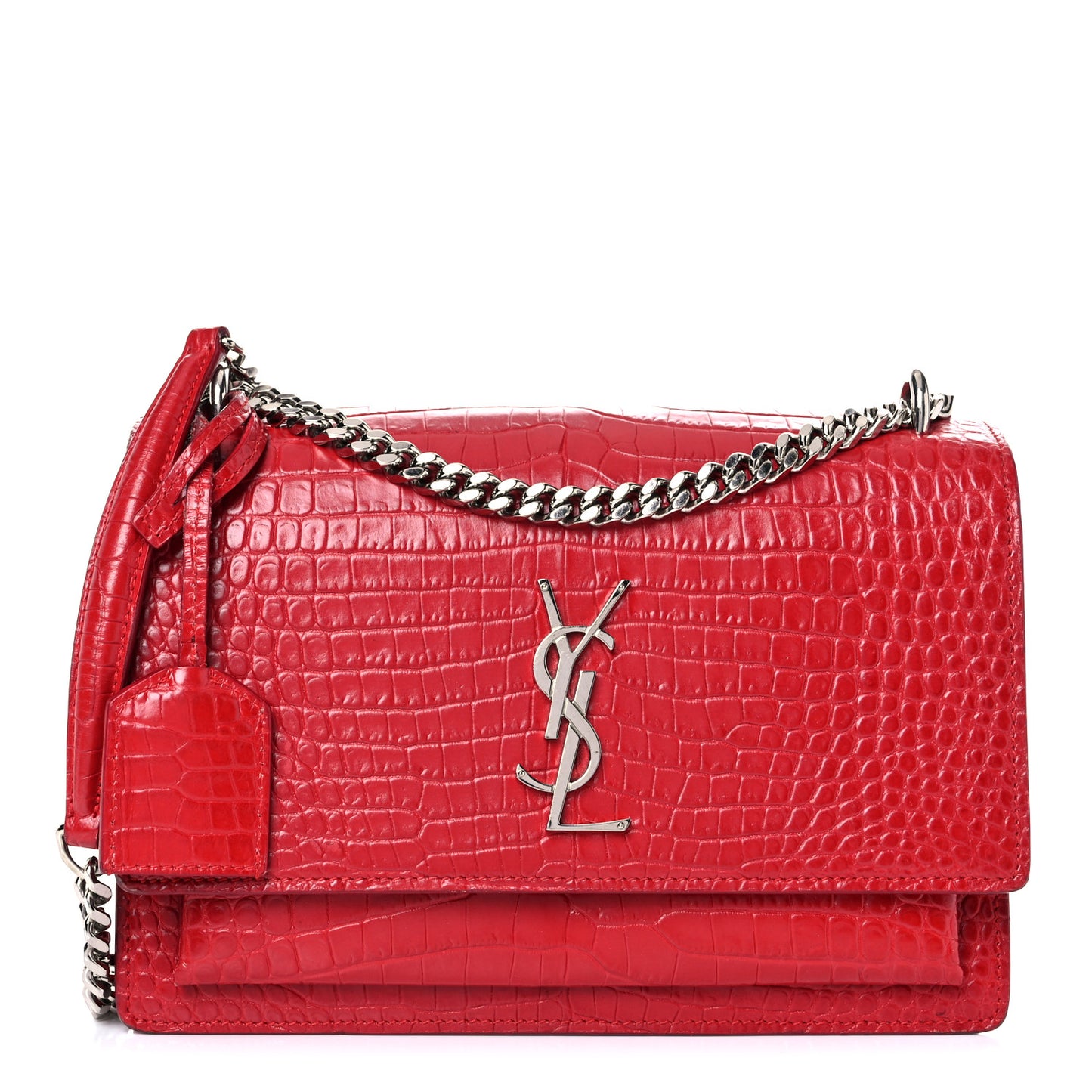 Calfskin Crocodile Embossed Medium Monogram Sunset Rouge Eros
