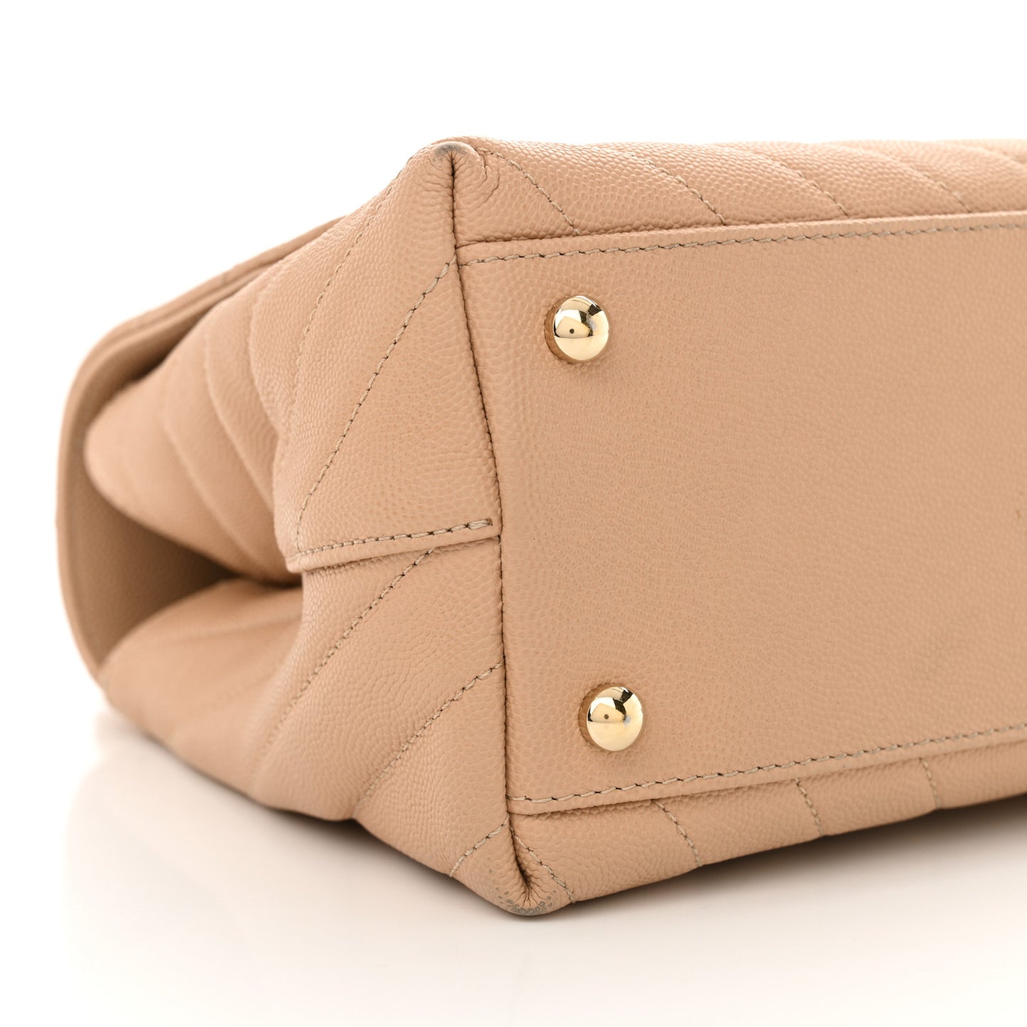 Caviar Chevron Quilted Small Coco Handle Flap Beige