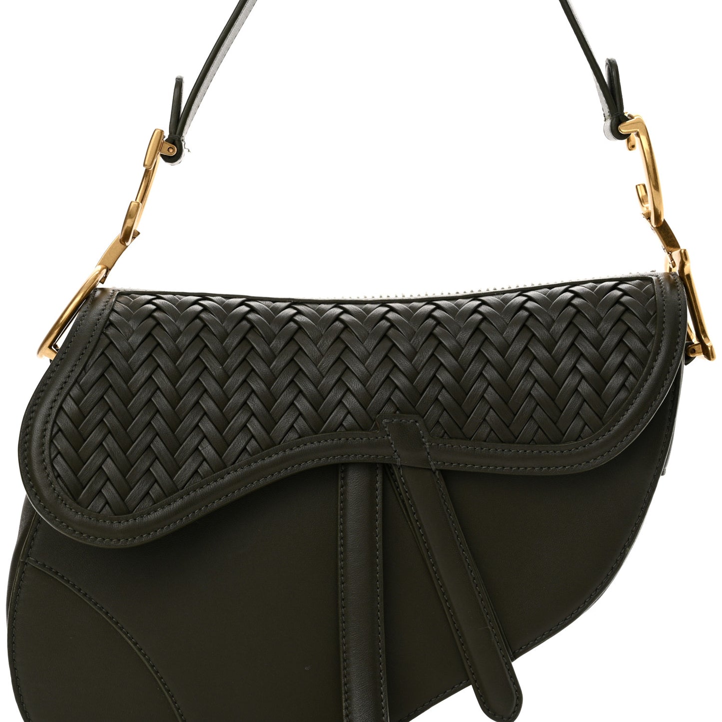 Smooth Calfskin Braided Saddle Bag Dark Green