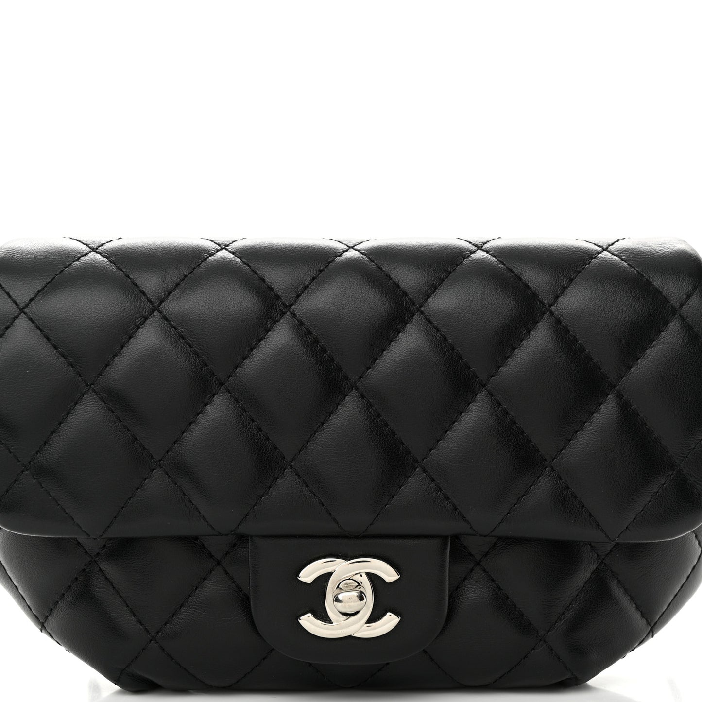 Calfskin Quilted CC Uniform Flap Belt Bag Black