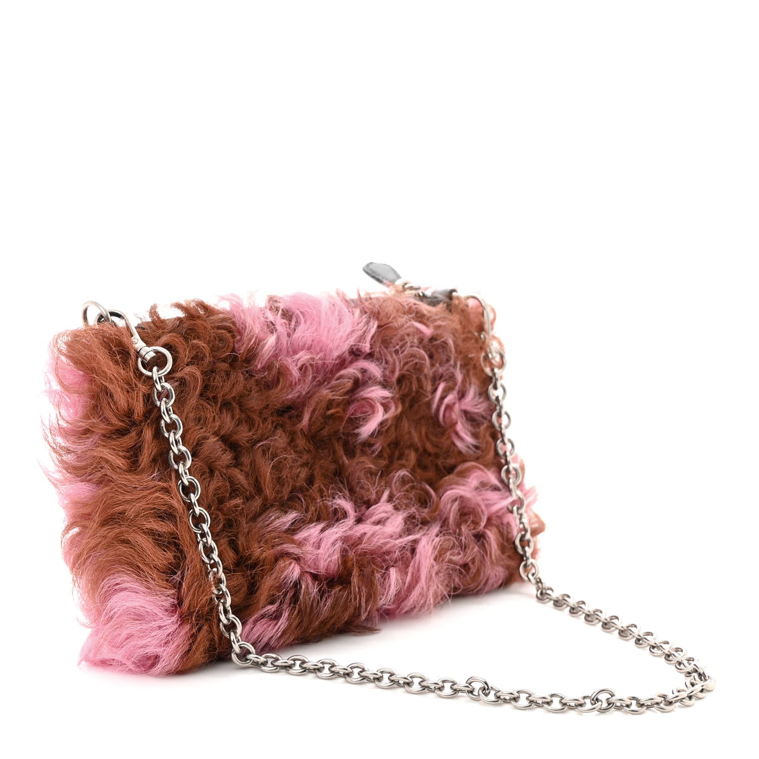 Prada Montone Shearling Chain Bag Begonia Cammello 3 of 11