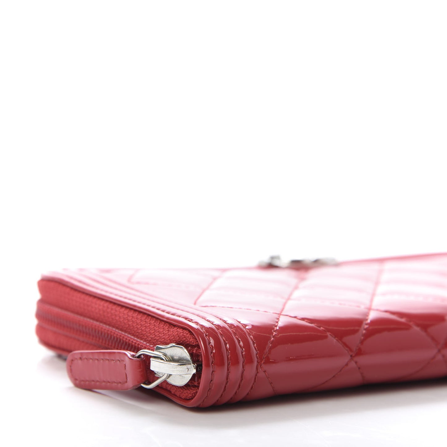 Patent Quilted Boy Zip Around Wallet Red