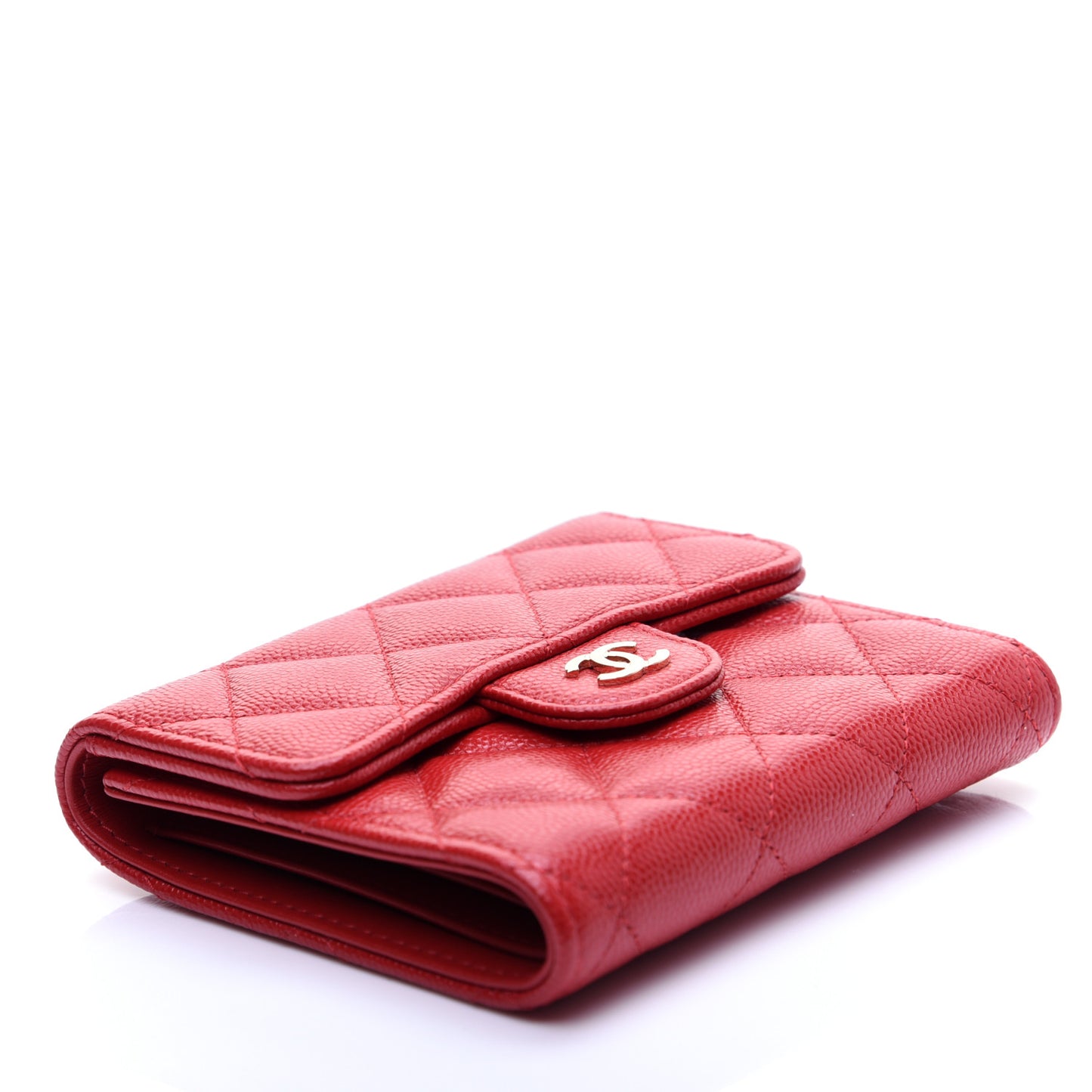 Caviar Quilted Small Flap Wallet Red