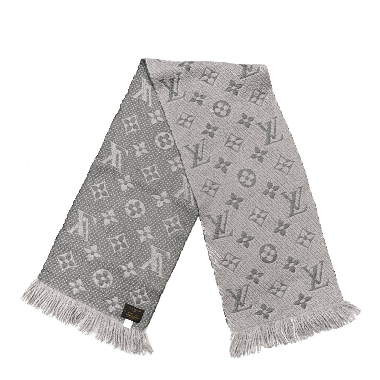 Wool Silk Logomania Scarf Pearl Grey