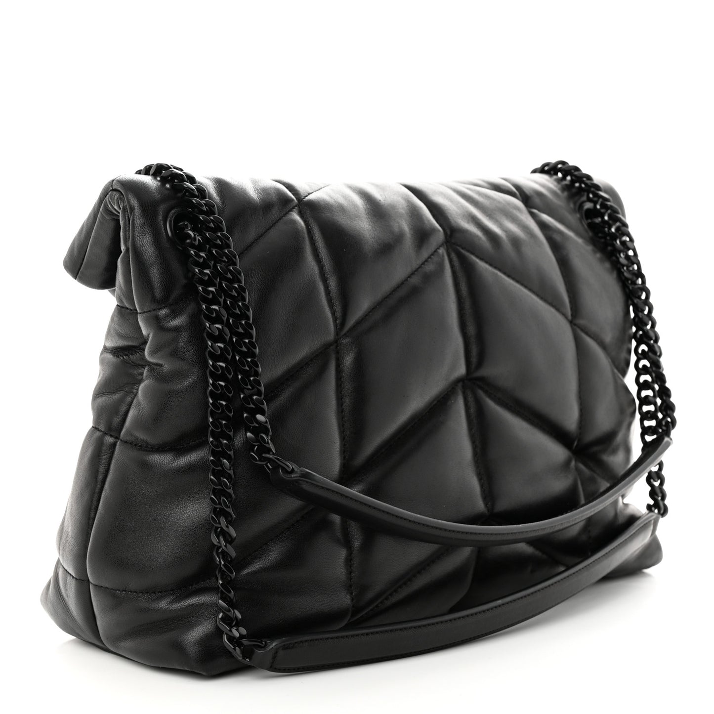 Lambskin Quilted Monogram Monochrome Medium Loulou Puffer Chain Satchel Black