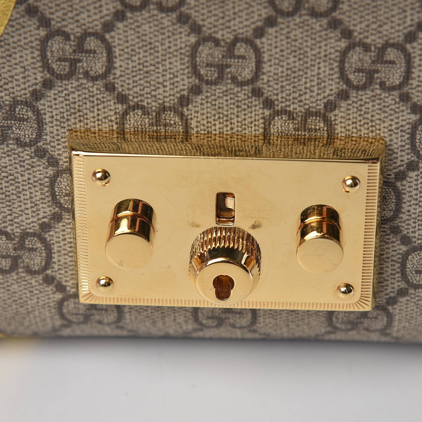 Calfskin GG Supreme Monogram Small Padlock Shoulder Bag Black Gold