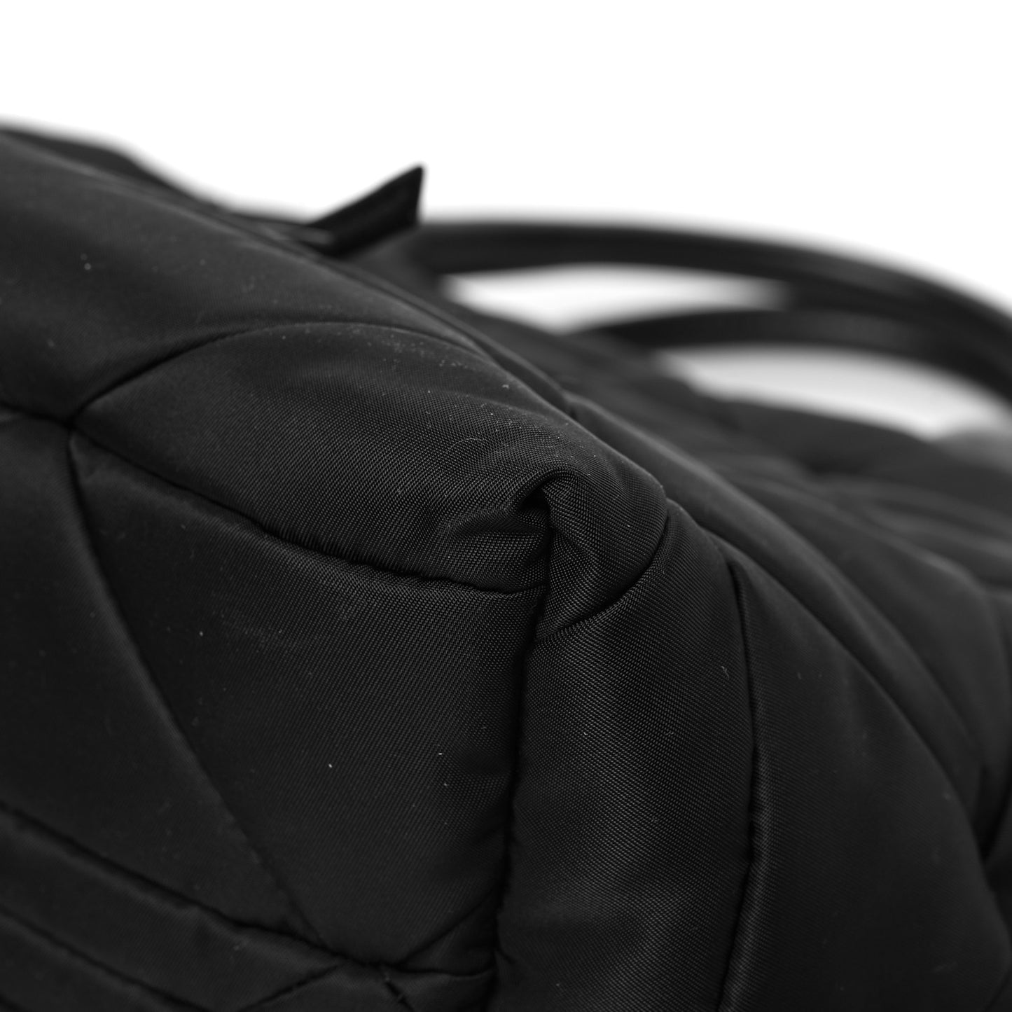 Re-Nylon Nappa Triangle Quilted Padded Small Double Handled Zip Tote Black