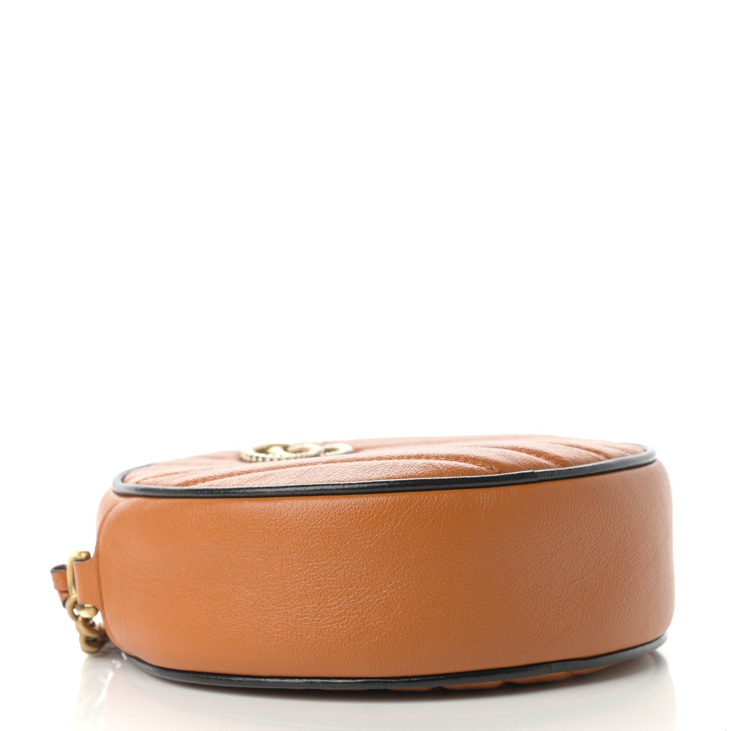 Azalea Calfskin Matelasse Diagonal Mini Torchon GG Marmont Round Shoulder Bag Cognac Black