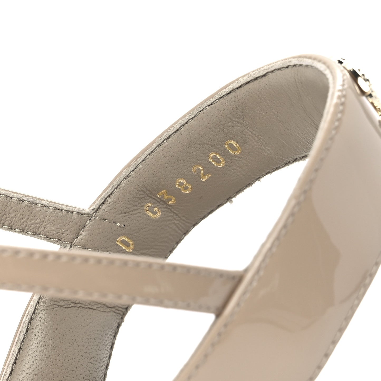 Lambskin Patent Chain CC Logo Thong Sandals 35.5 Beige