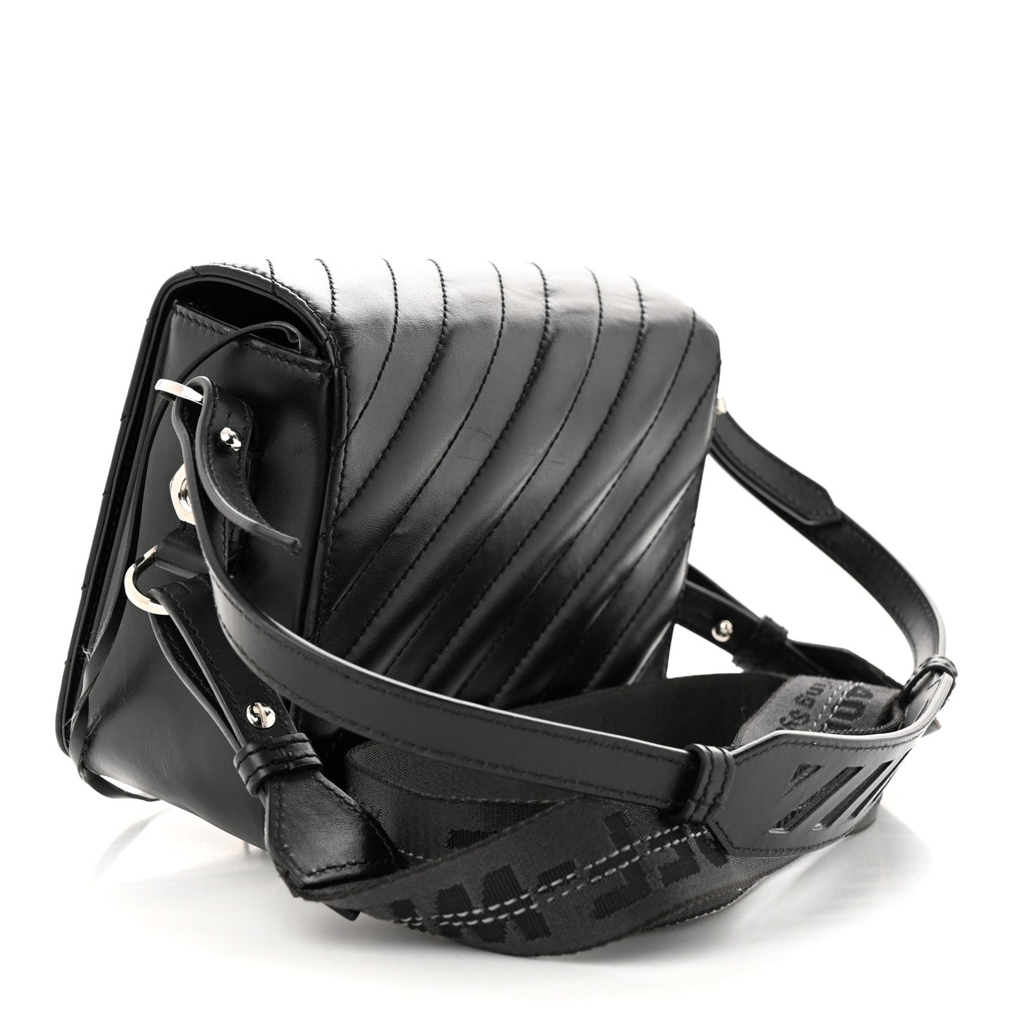Calfskin Padded Diag Binder Flap Bag Black