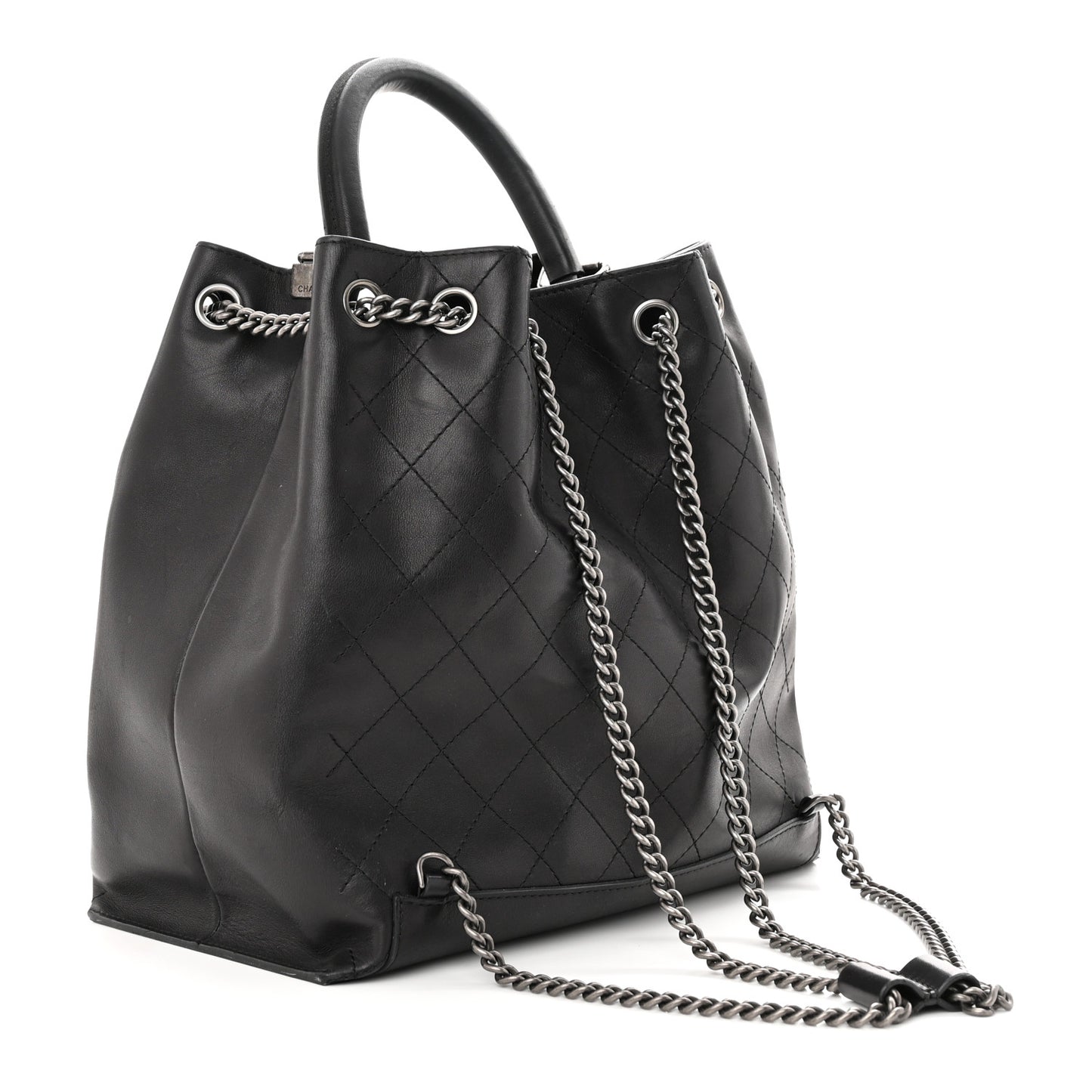 Calfskin Stitched Large Urban Luxury Drawstring Backpack Black