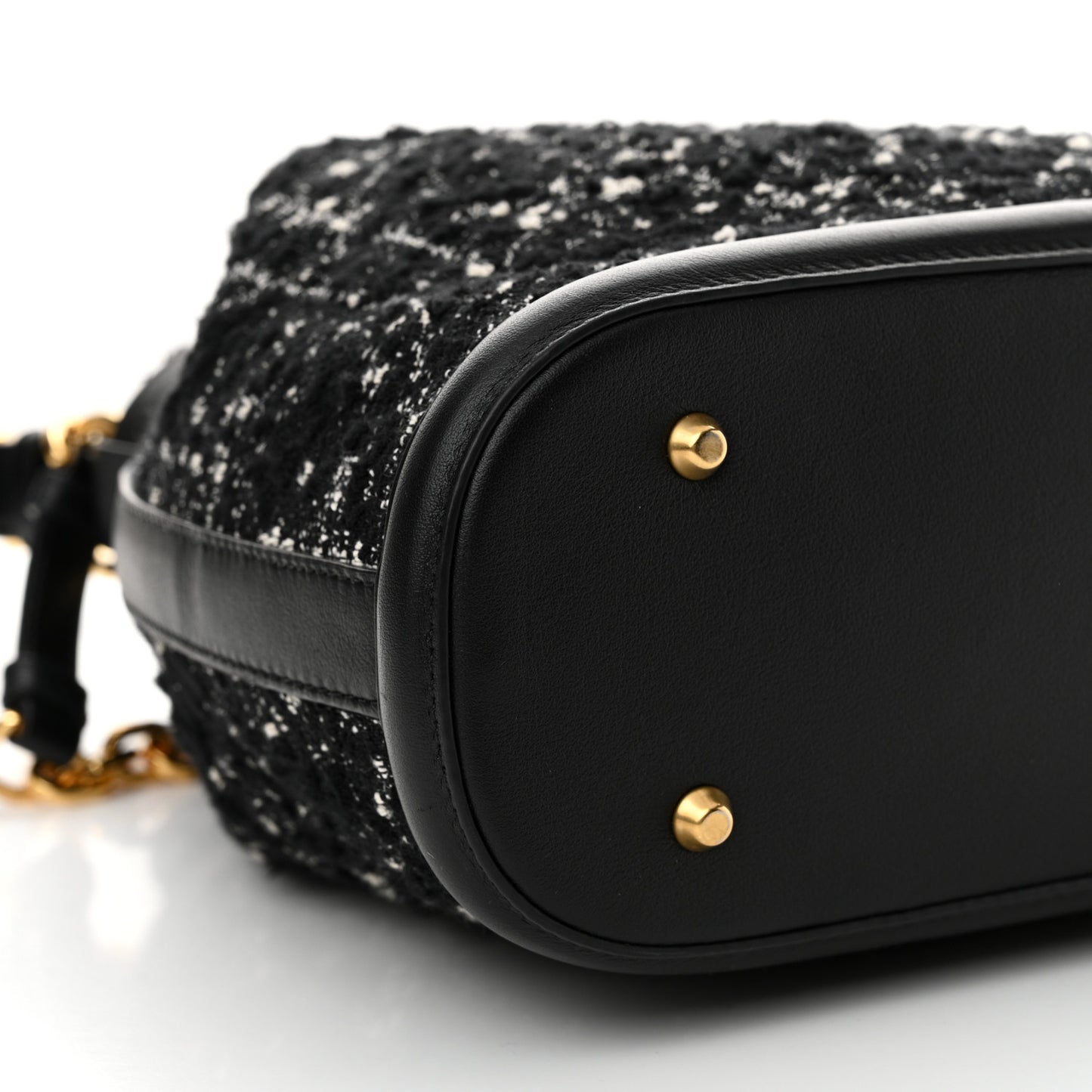 Calfskin Tweed Cannage Medium C'est Chain Bucket Bag Black White