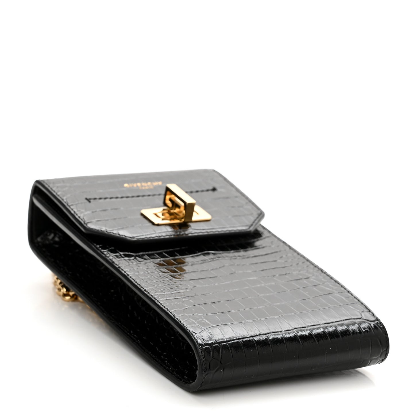 Calfskin Crocodile Embossed Mini Phone Crossbody Bag Black