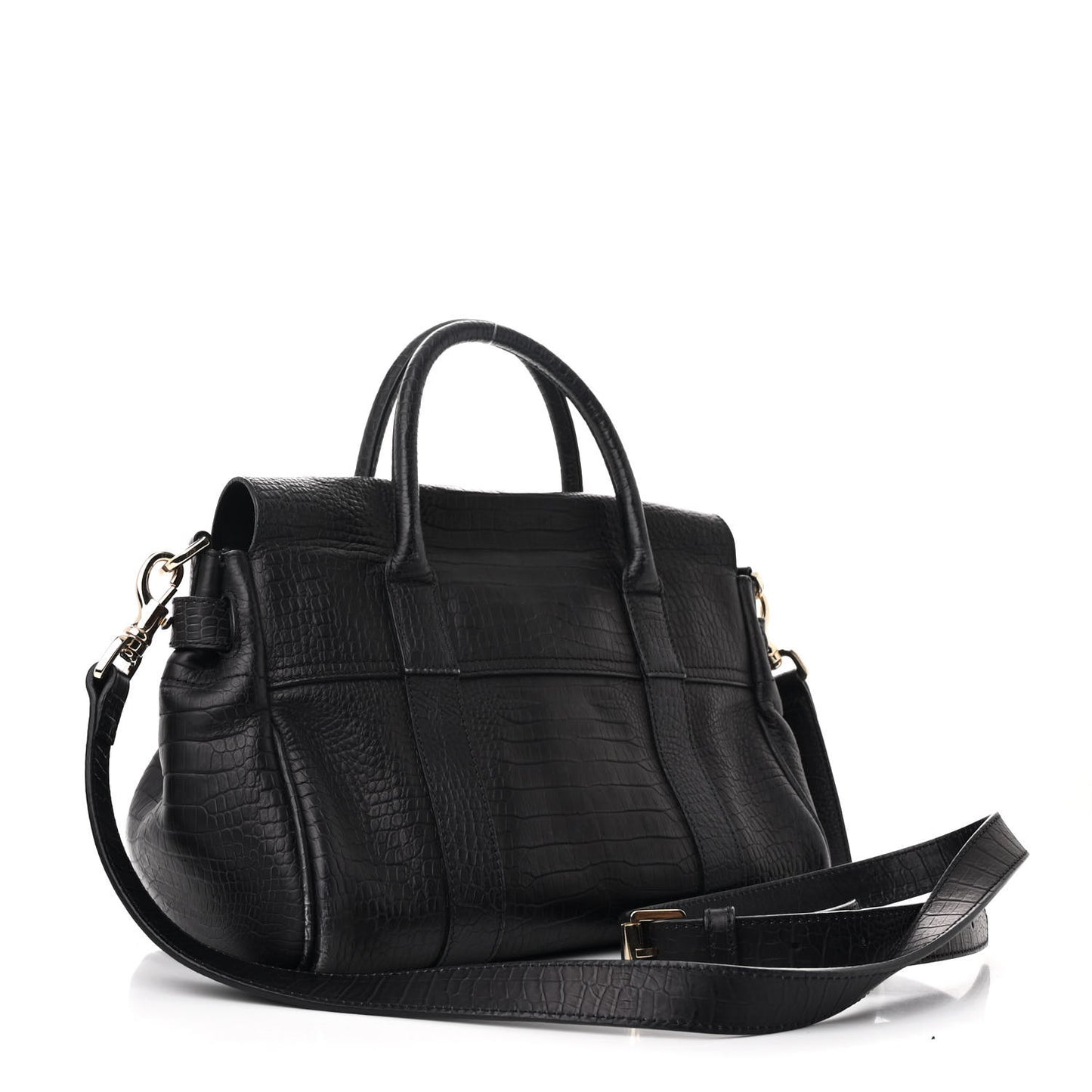 Calfskin Crocodile Embossed Small Bayswater Satchel Black