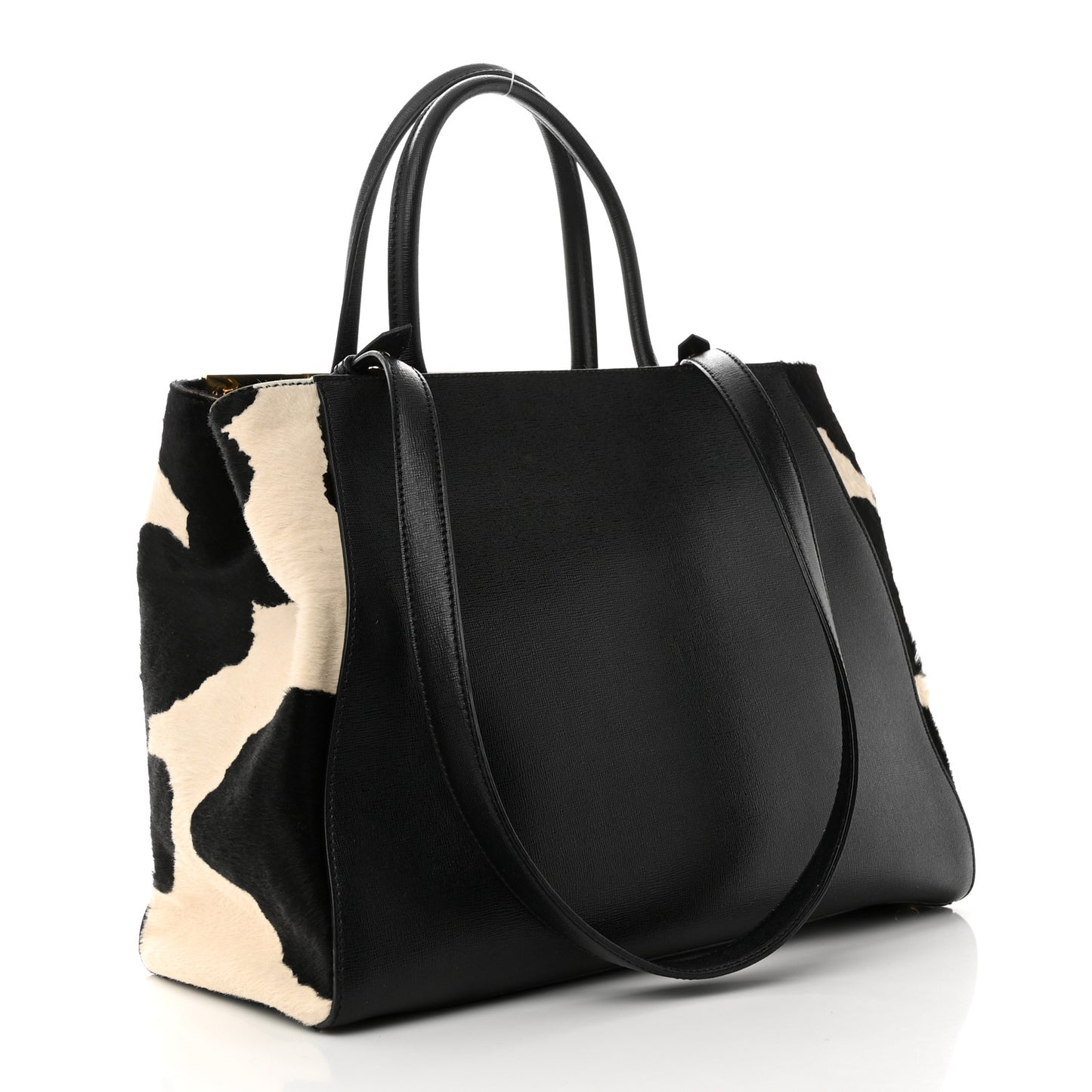 Vitello Elite Calf Hair Cow Print Regular 2Jours Tote Black White