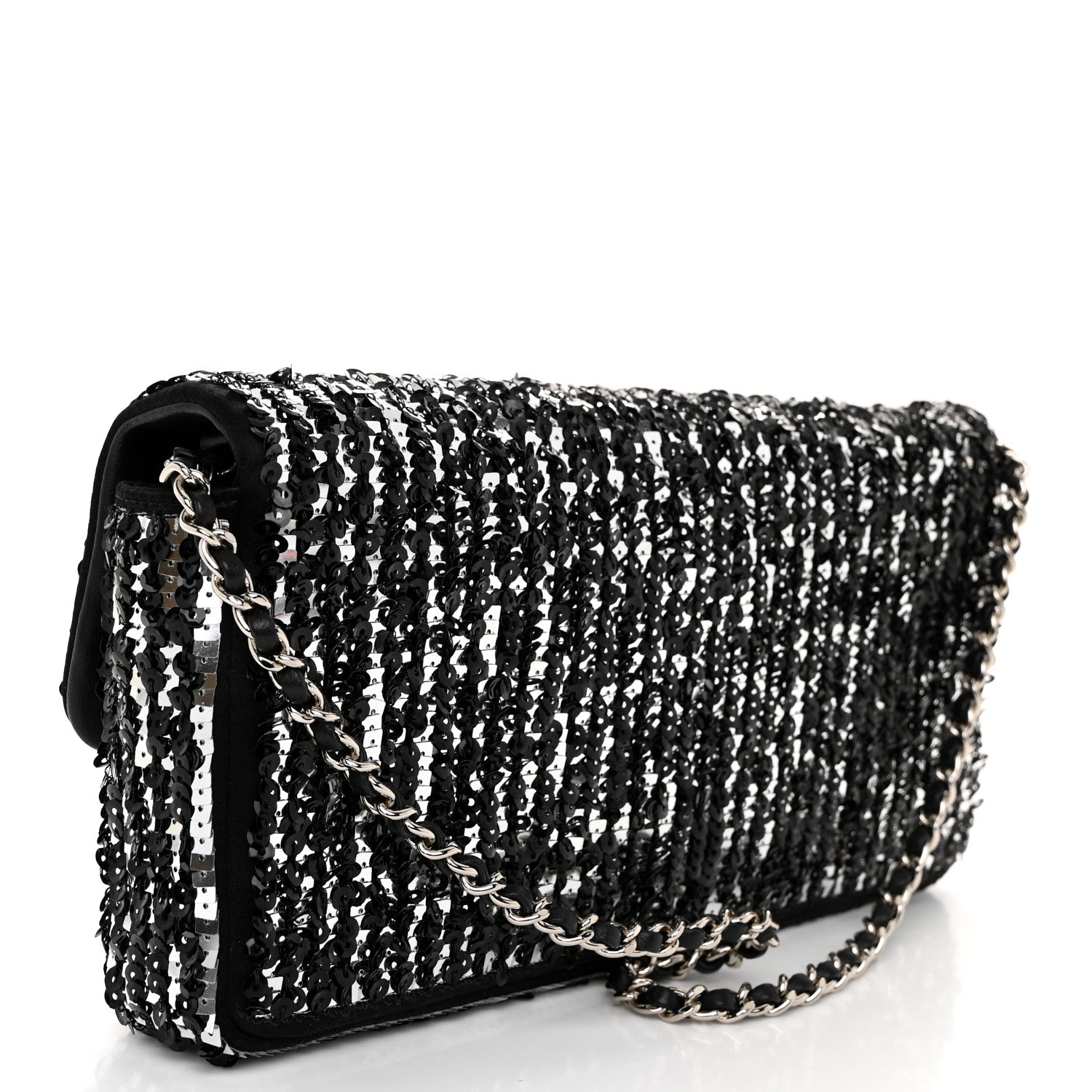 Chanel Sequin Quilted Pearl CC Flap Clutch Black 3 of 11