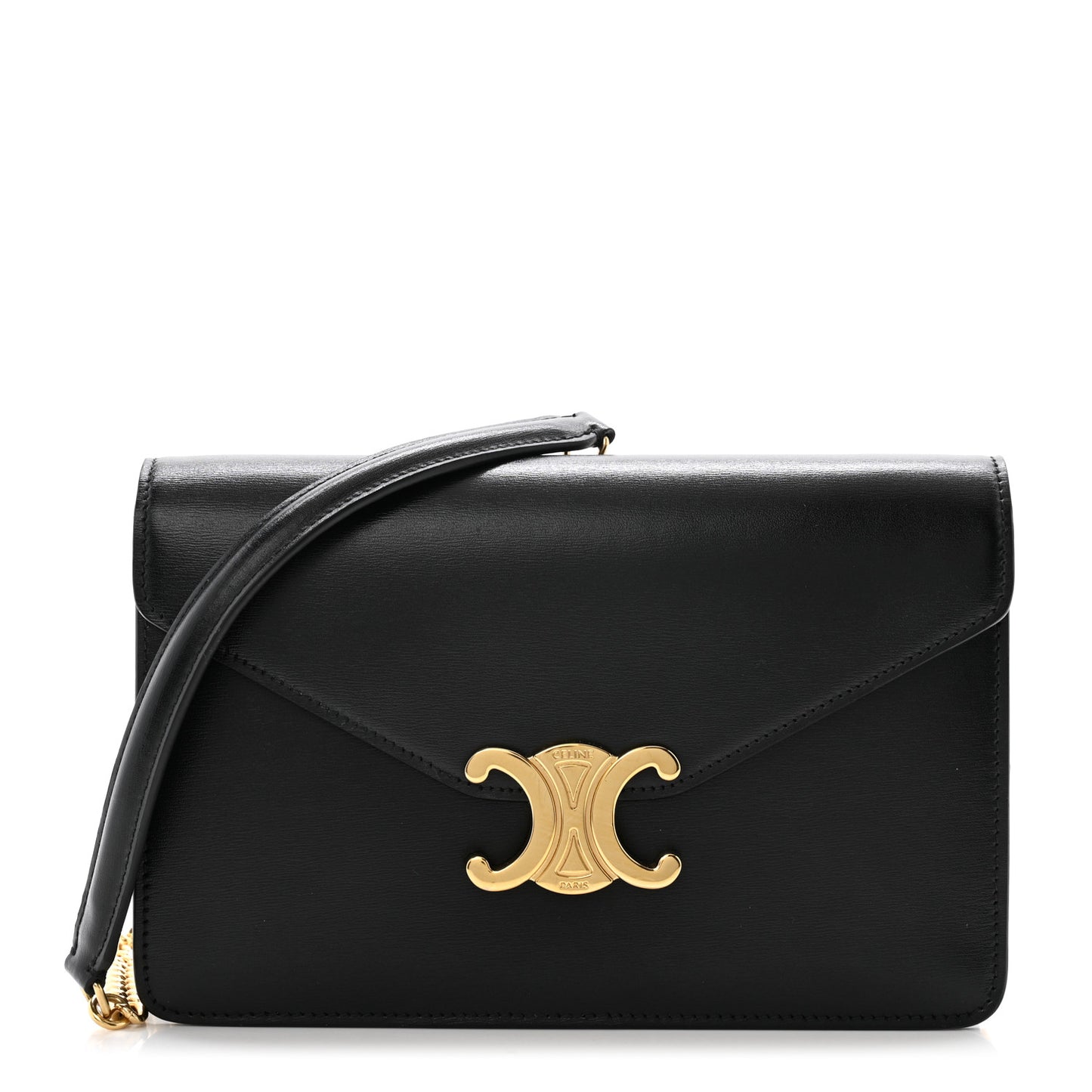 Shiny Calfskin Triomphe Margo Wallet on Chain Black