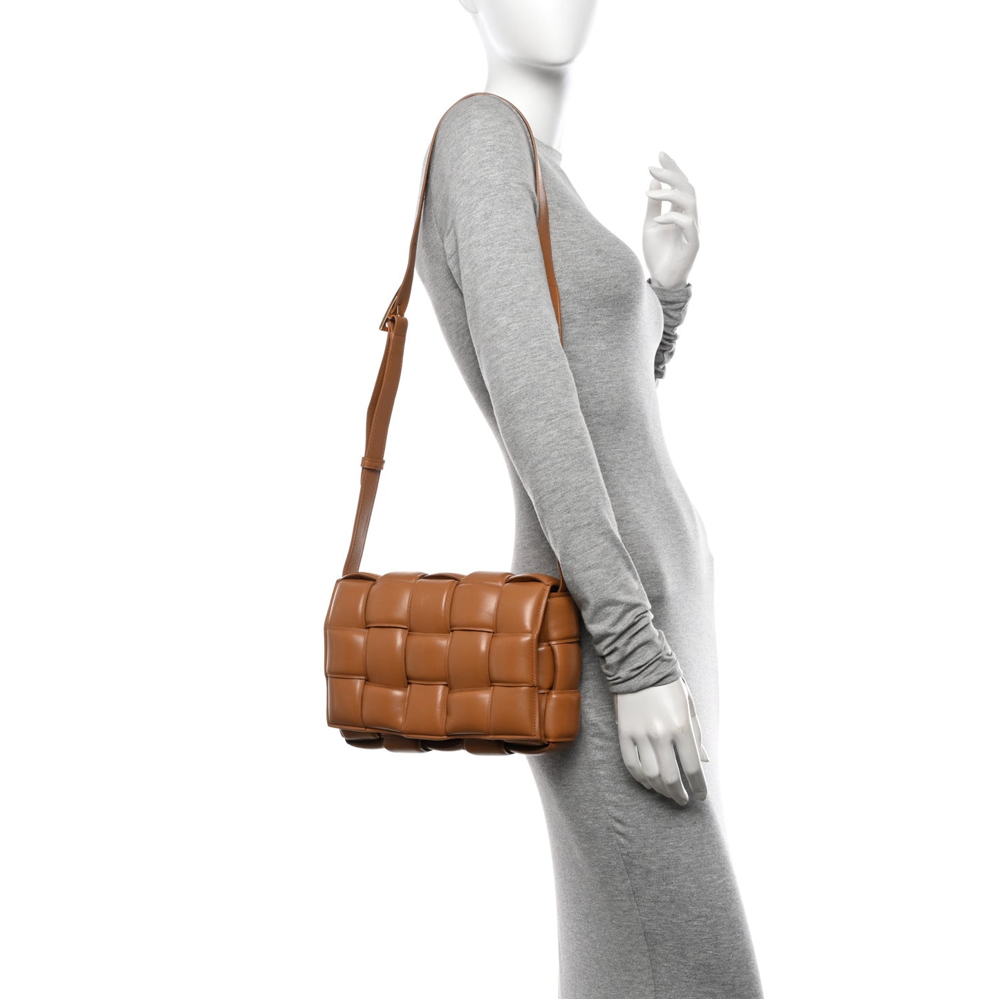 Nappa Maxi Intreccio Padded Cassette Crossbody Bag Caramel
