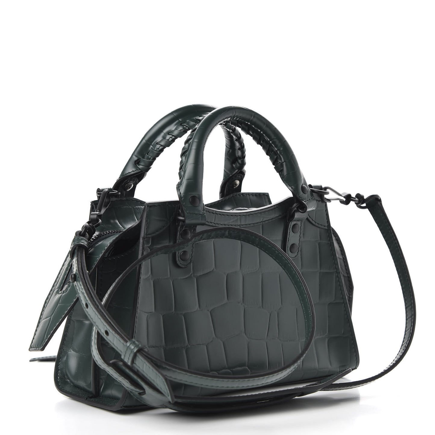 Semi Shiny Calfskin Crocodile Embossed Neo Classic Black Hardware Mini City Forest Green