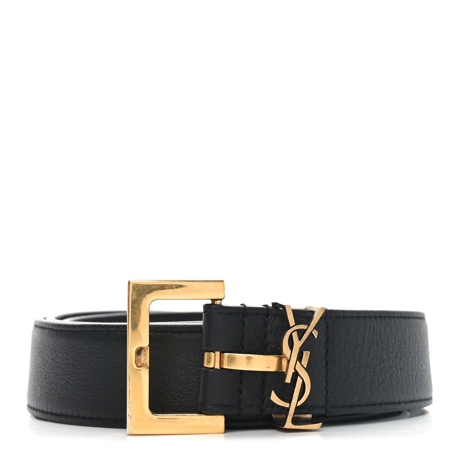 Saint Laurent Black Leather Belt with Gold Buckle size S SAINT LAURENT Solid Black SUEDE YSL-LOGO CASSANDRE Women main image 4