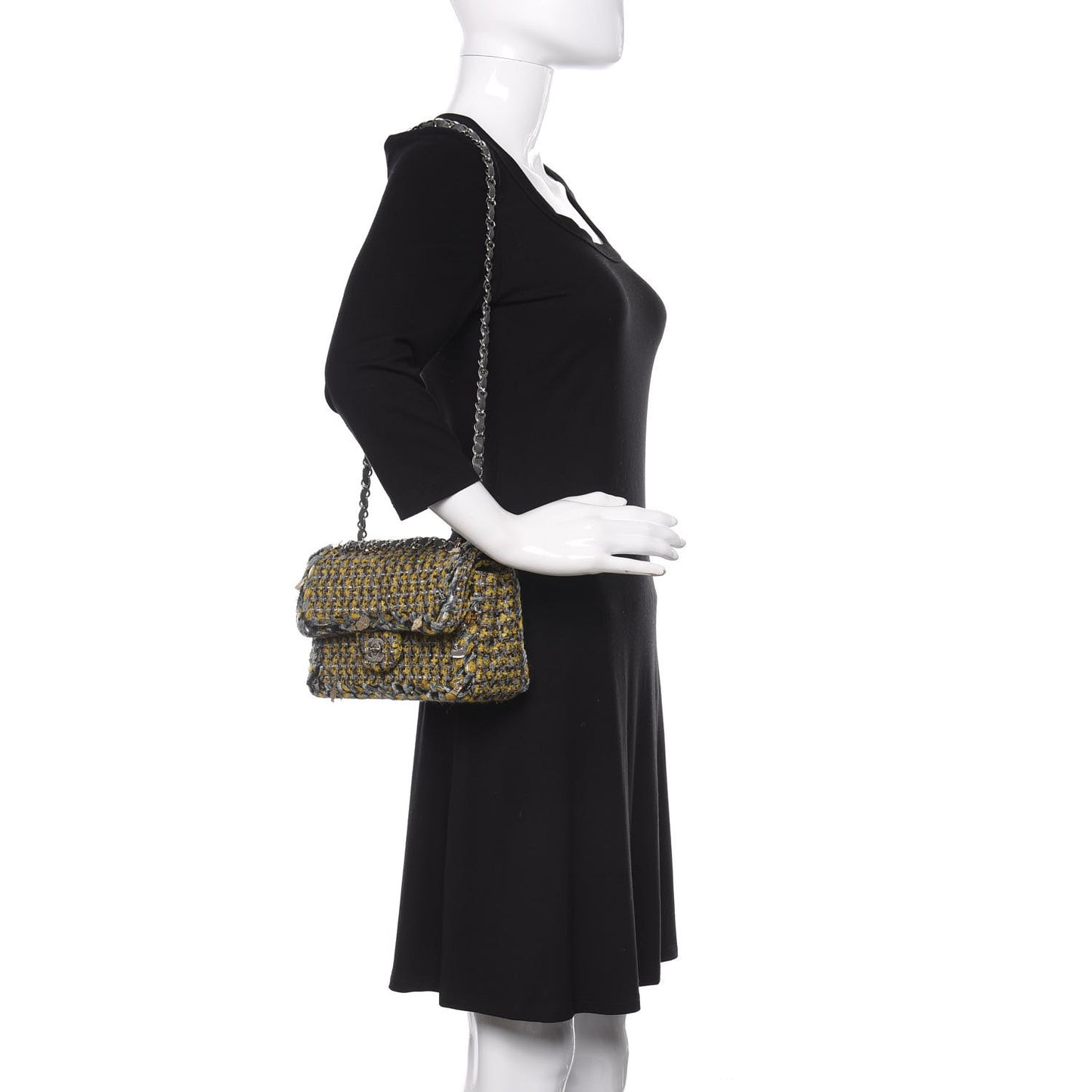 Tweed Braided Charms Small Flap Yellow Grey Black