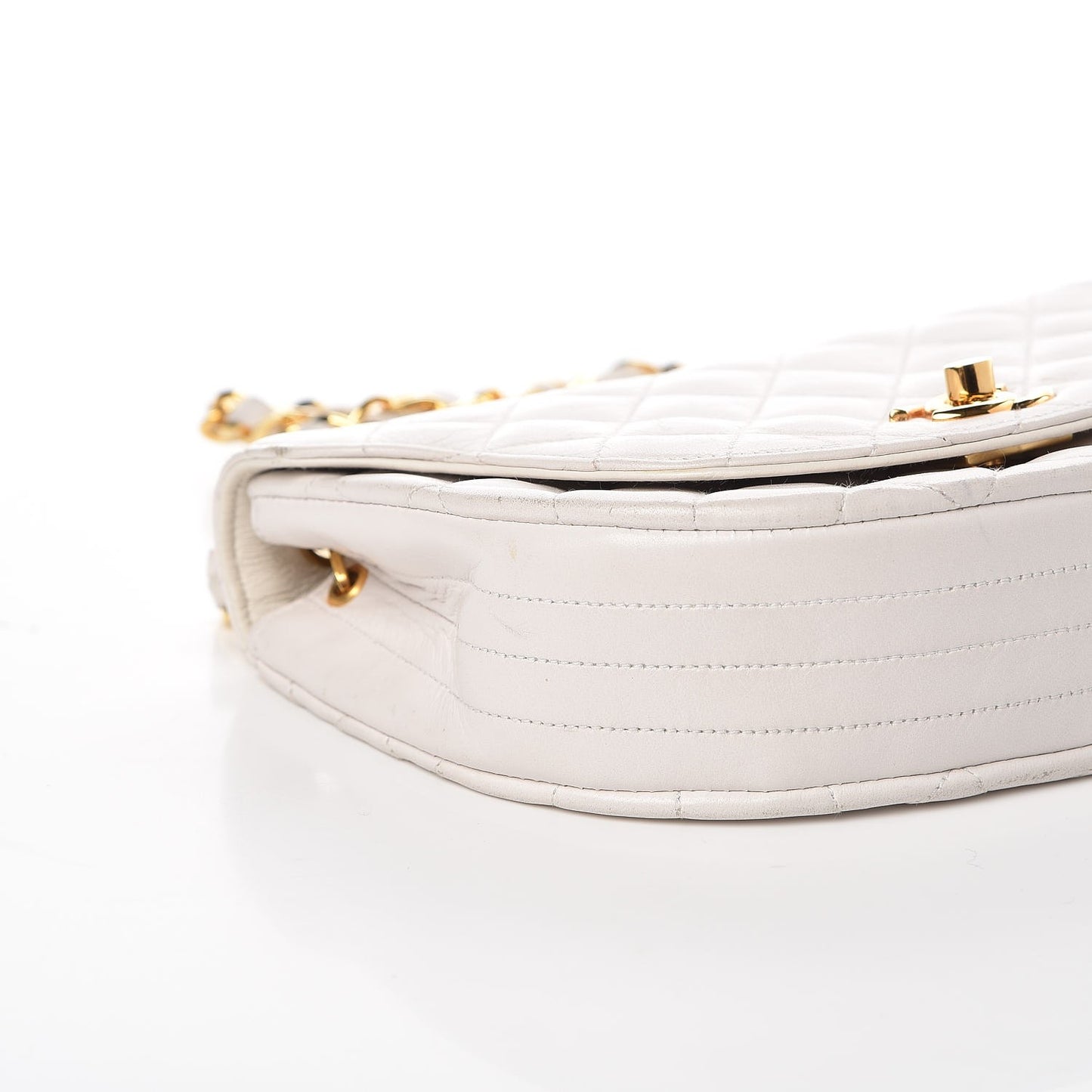 Lambskin Quilted Mini Half Moon Flap White
