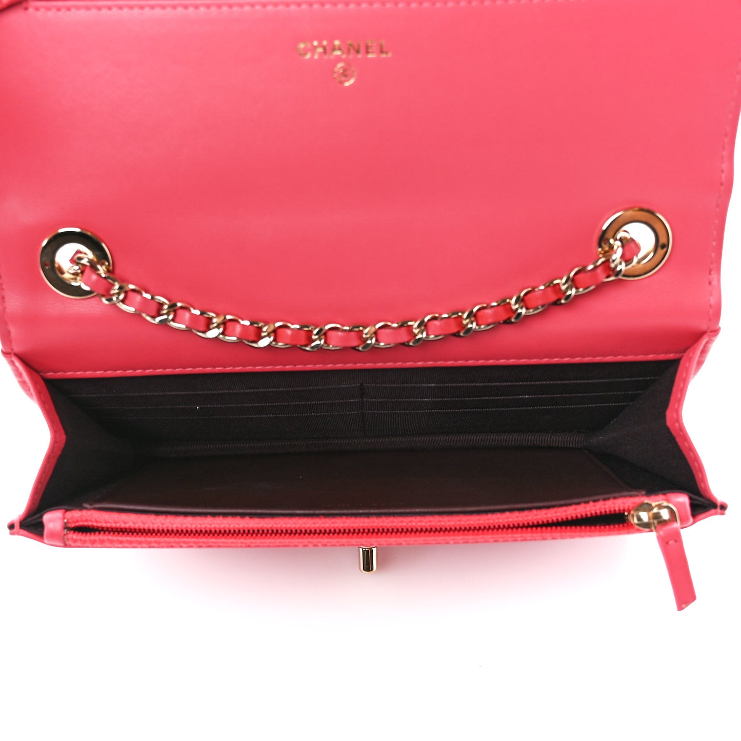 Lambskin Quilted Trendy CC Wallet On Chain WOC Pink
