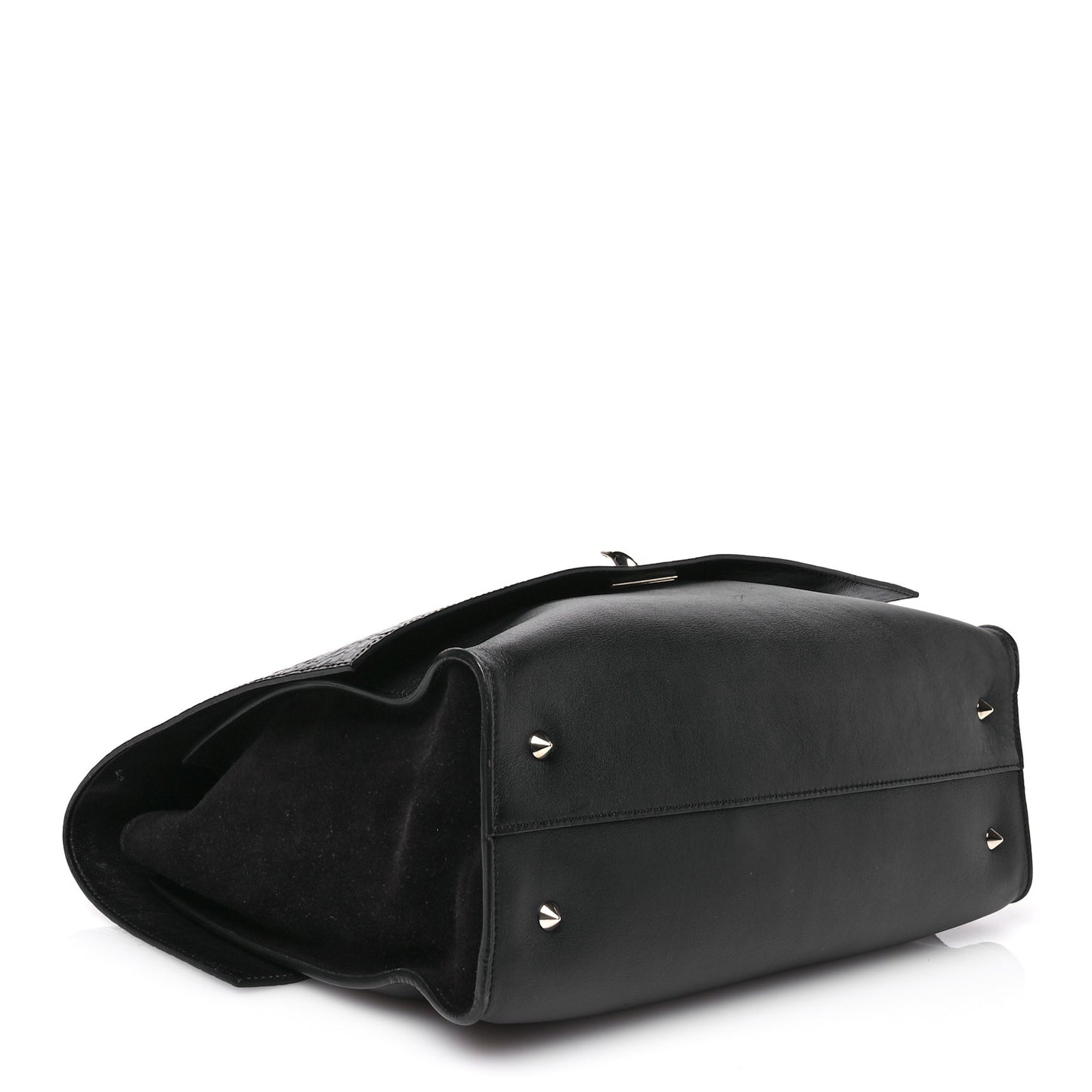 Calfskin Crocodile Embossed Medium Shark Lock Satchel Black