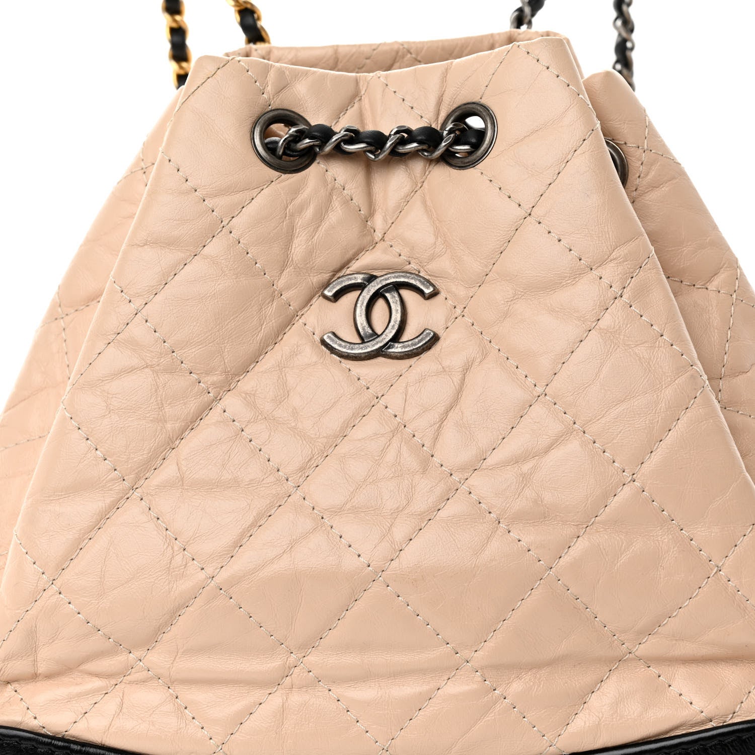 Chanel Aged Calfskin Quilted Small Gabrielle Backpack Beige Black 8 of 10