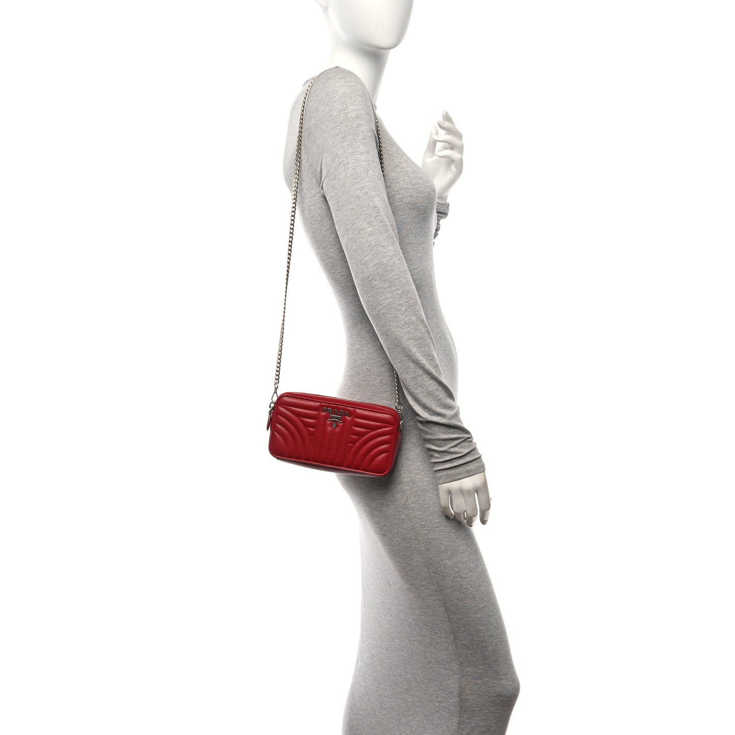 Soft Calfskin Diagramme Double Zip Chain Crossbody Bag Rosso