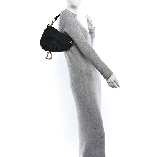 Canvas Embroidered Camouflage Saddle Bag Black