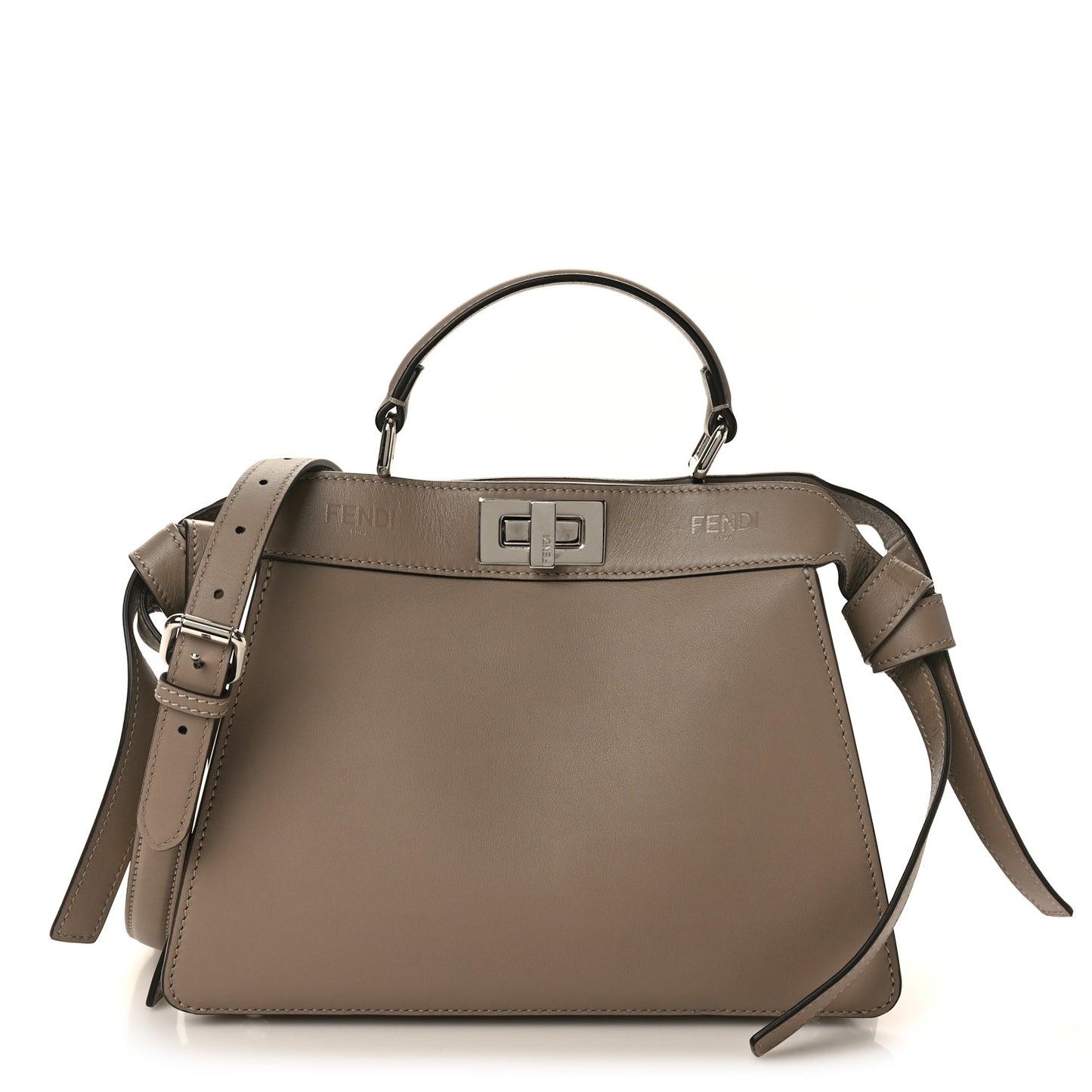 Vitello Seta Shiny Nappa Logo Embossed Laces Small Peekaboo I SEE U Satchel Tortora