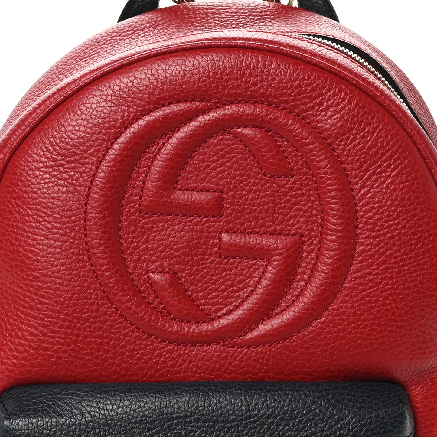 Pebbled Calfskin Bi-Color Soho Chain Backpack Red Navy