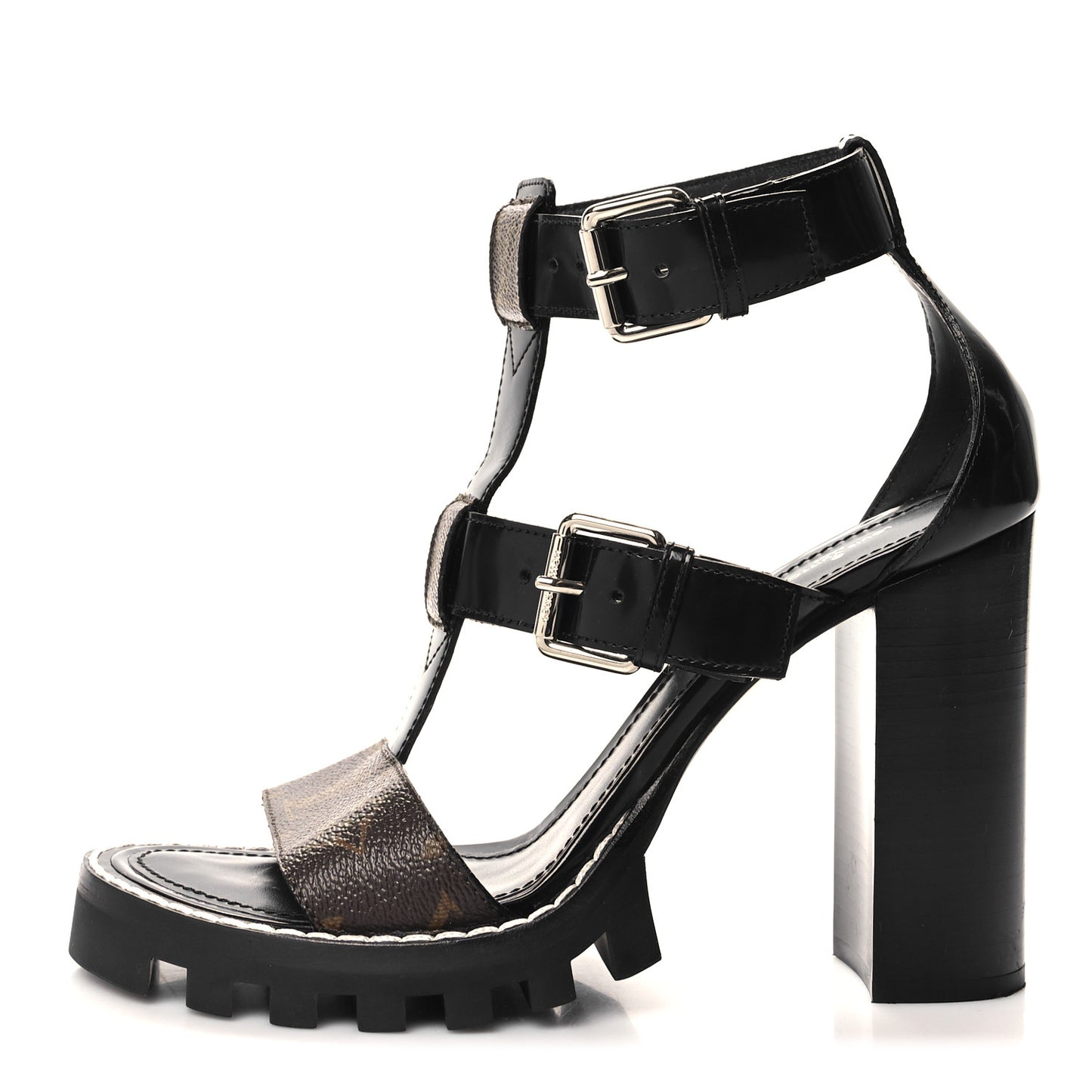 LOUIS VUITTON Patent Calfskin Monogram Star Trail Sandal 40 Black