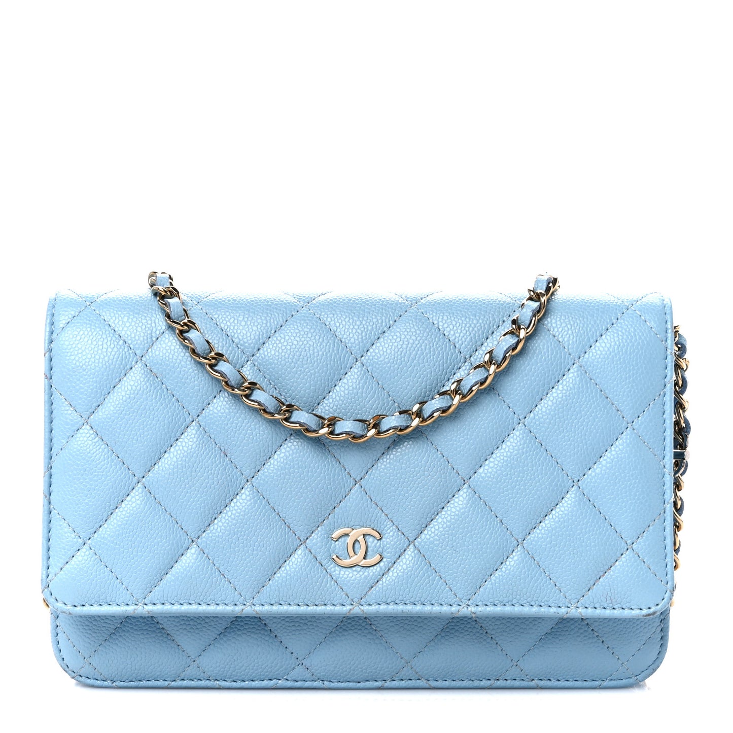 Caviar Quilted Wallet on Chain WOC Light Blue