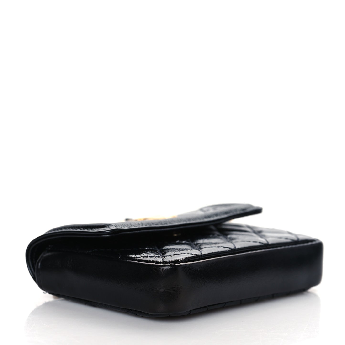 Shiny Aged Calfskin Quilted Waist Belt Bag Black
