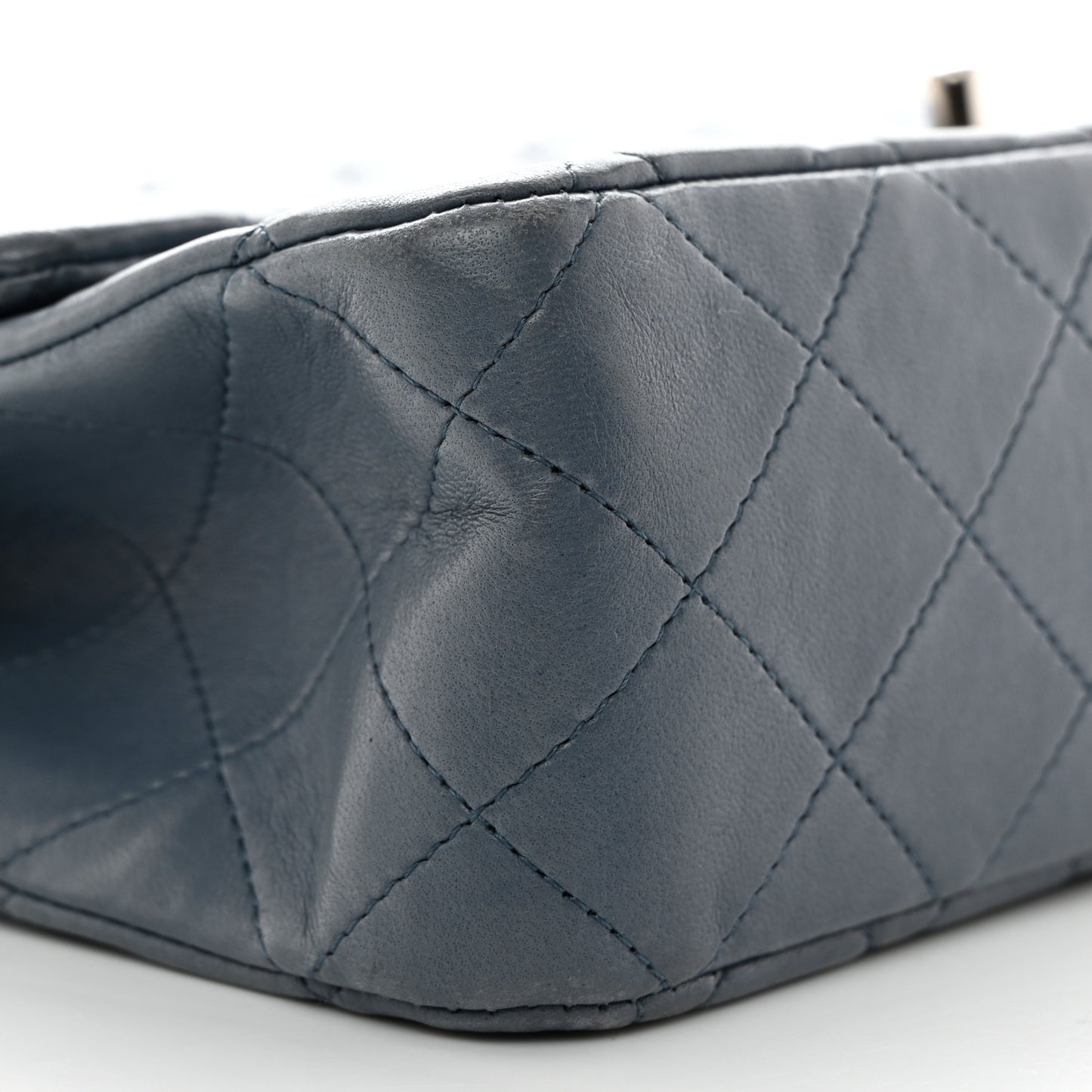 Lambskin Quilted Medium Double Flap Light Blue