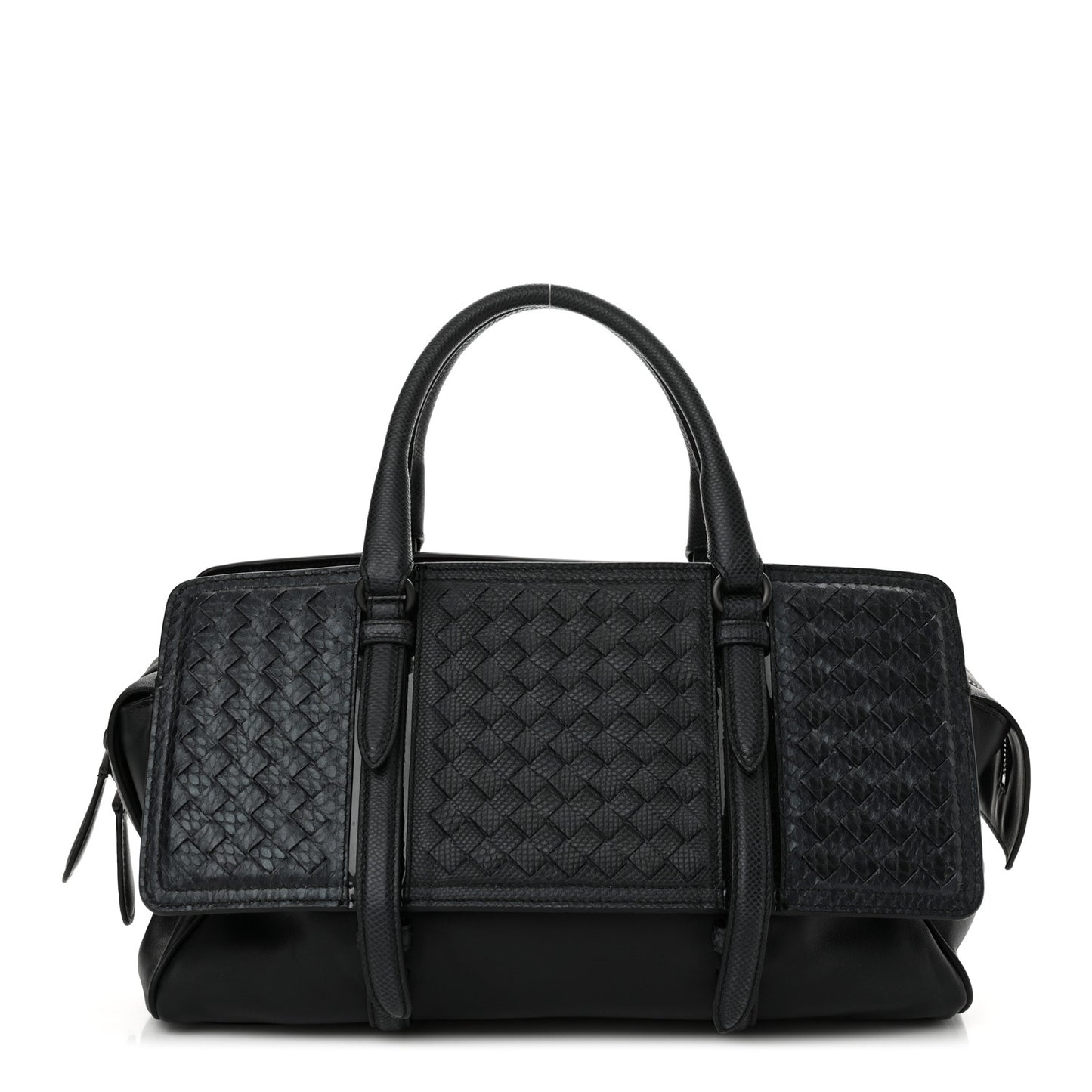Nappa Snakeskin Intrecciato Medium Monaco Satchel Black