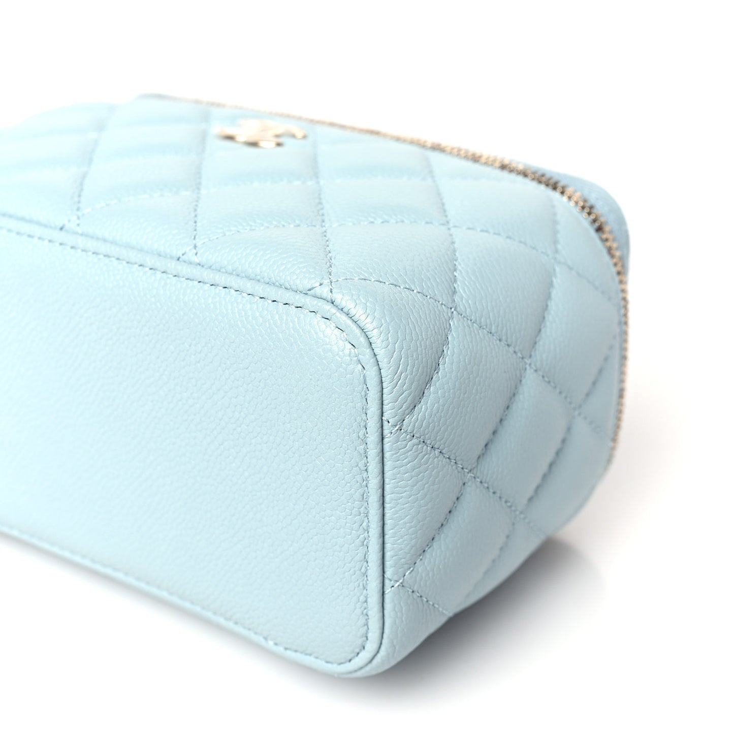 Caviar Quilted Small Tiny CC Vanity Case With Chain Light Blue