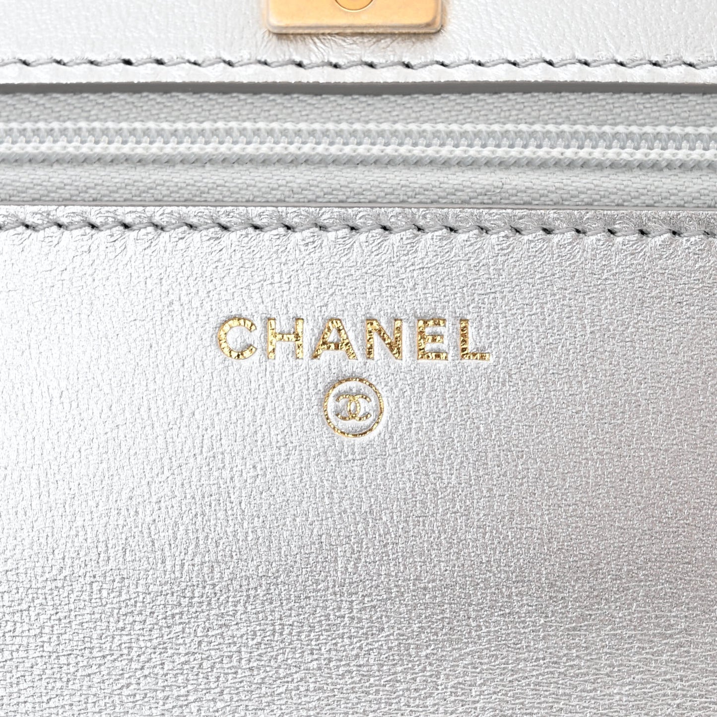 Metallic Calfskin Quilted Top Handle Wallet on Chain WOC Silver