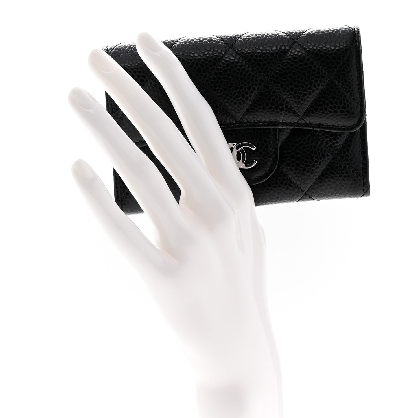 Caviar Quilted Flap Card Holder Wallet Black