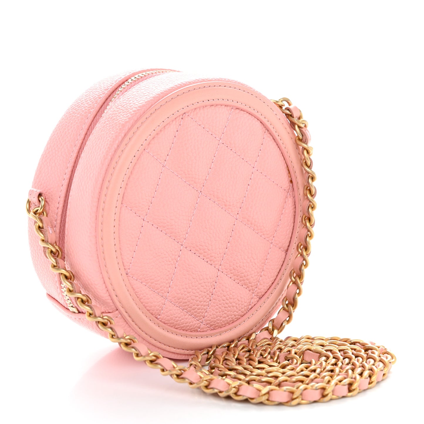 Caviar Quilted Round Filigree Crossbody Pink