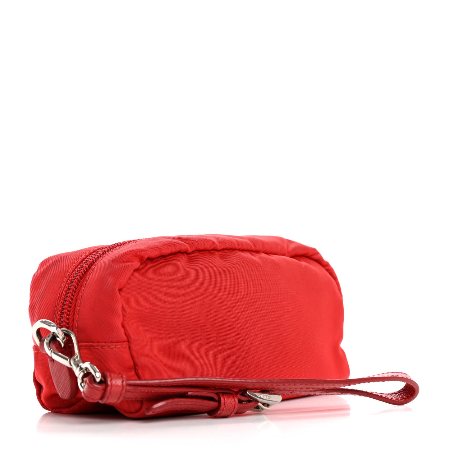 Tessuto Nylon Vela Saffiano Mini Wristlet Pouch Rosso