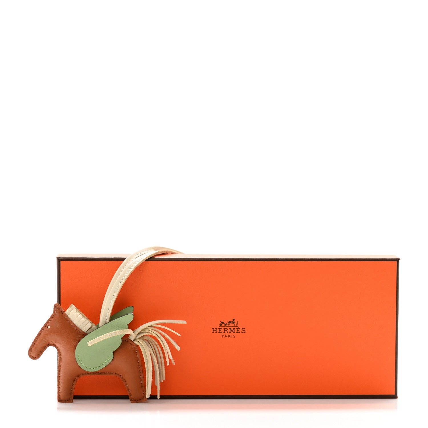 Hermes Milo Lambskin Grigri Rodeo Pegase Horse Bag Charm PM Sesame Vert Criquet Craie 6 of 6