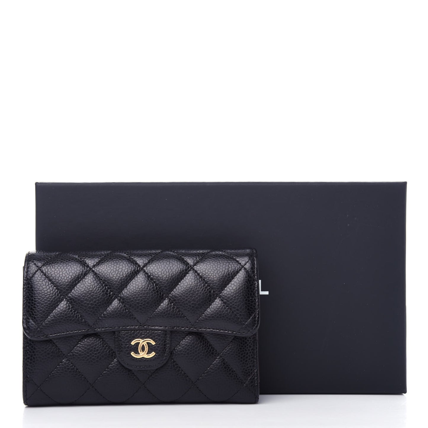 Caviar Quilted Medium Flap Wallet Black