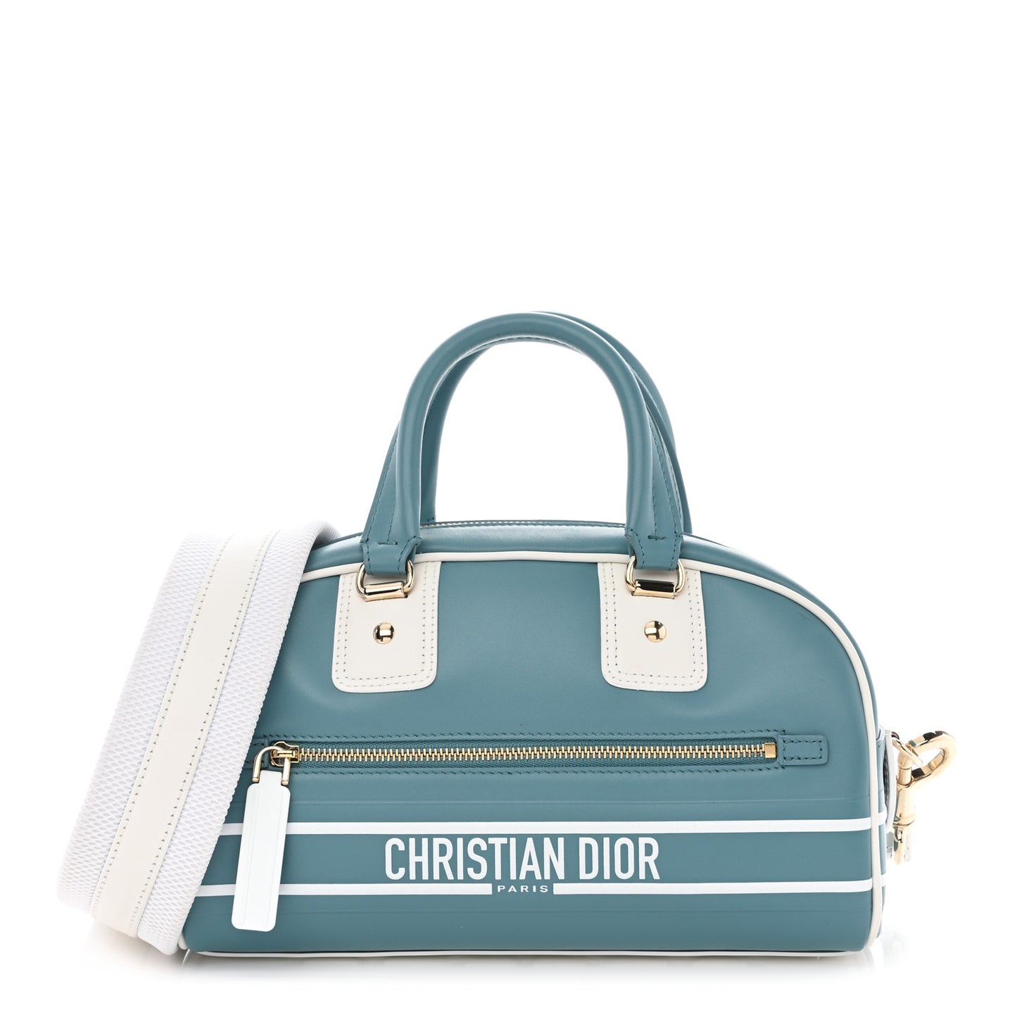 Calfskin Small Dior Vibe Zip Bowling Bag Turquoise